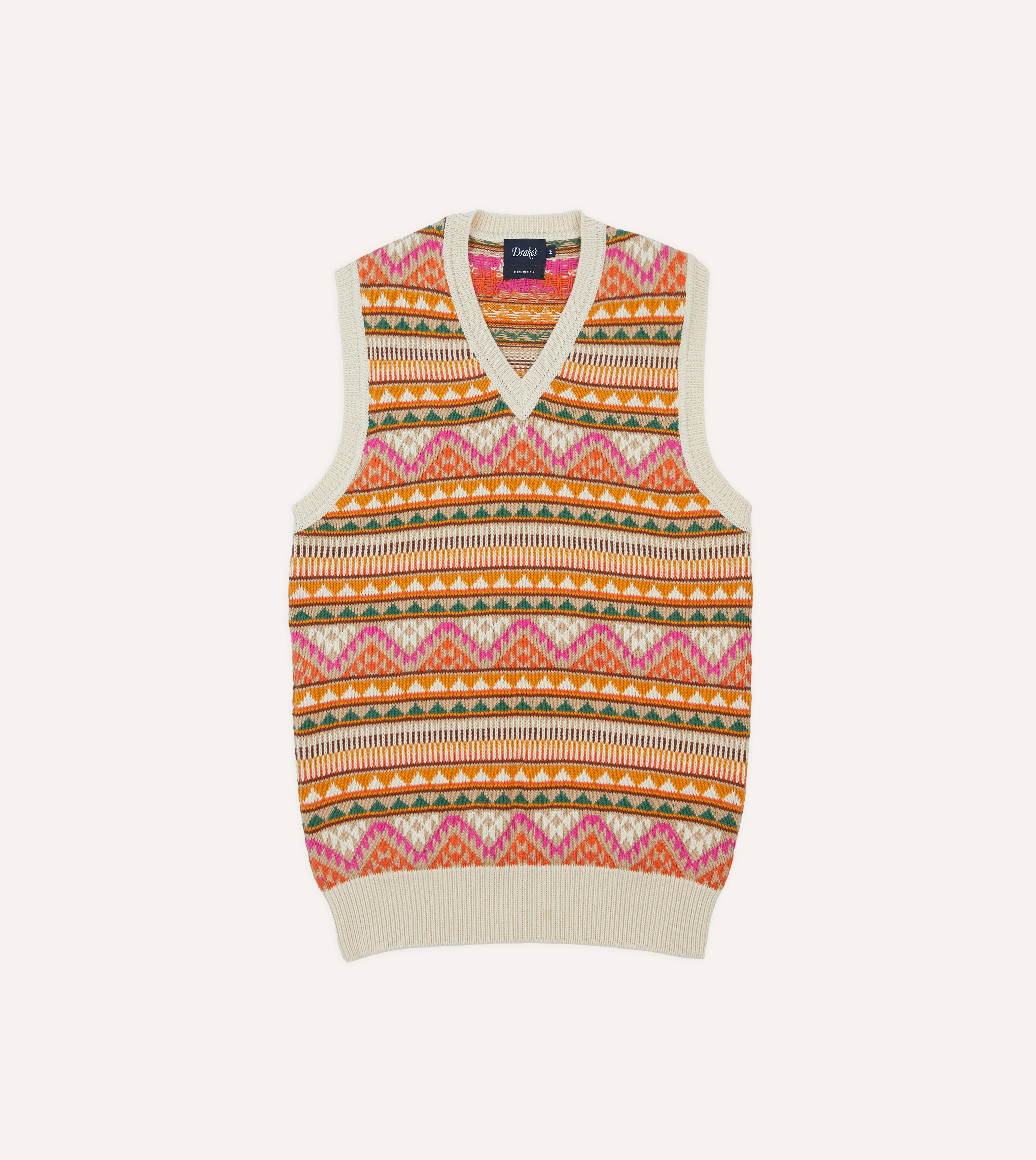 Beige Cotton Cashmere Kilim Knit Vest