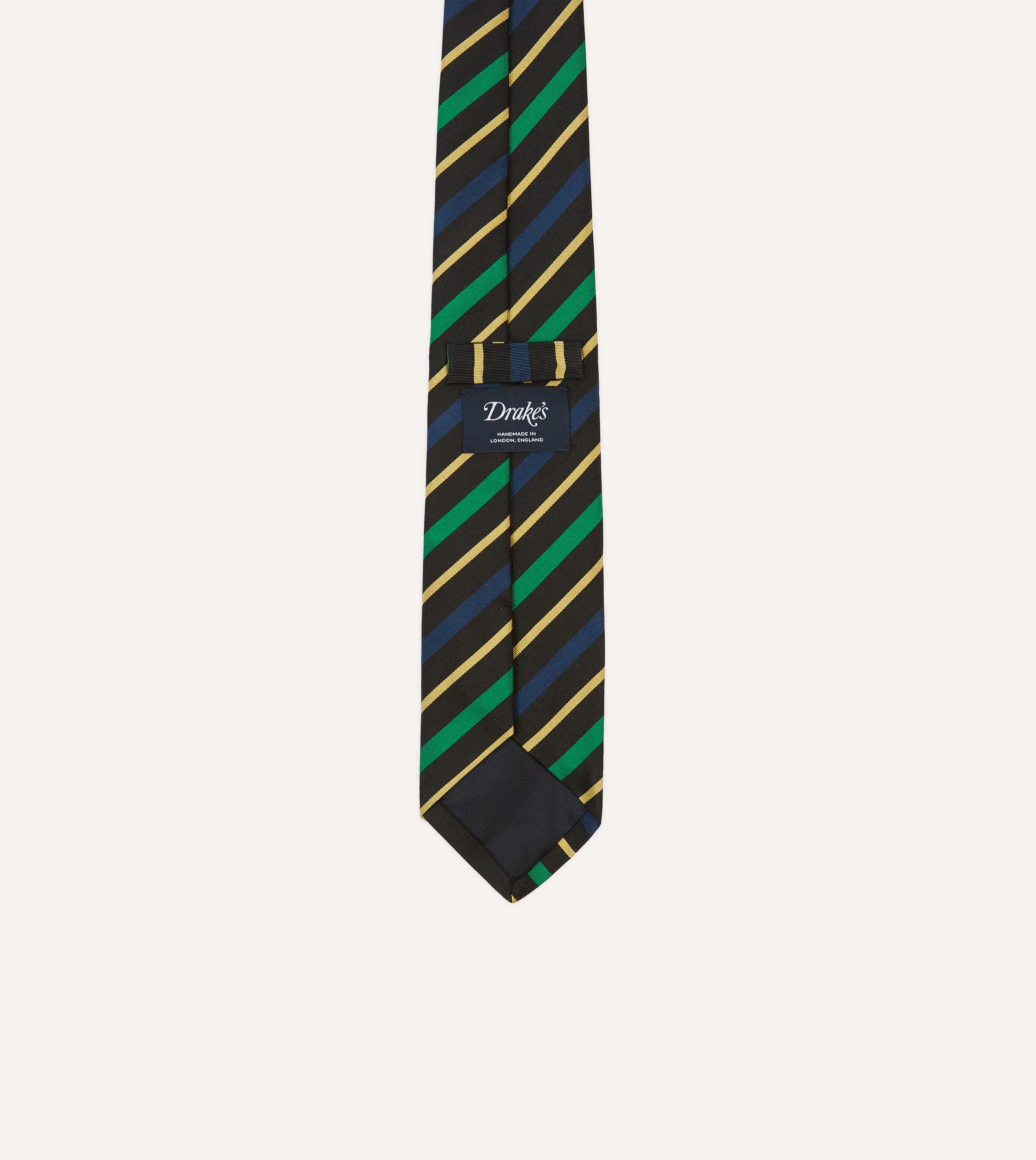 Black, Blue, Green and Yellow Multi Stripe Mogador Silk Tipped Tie - Image 4