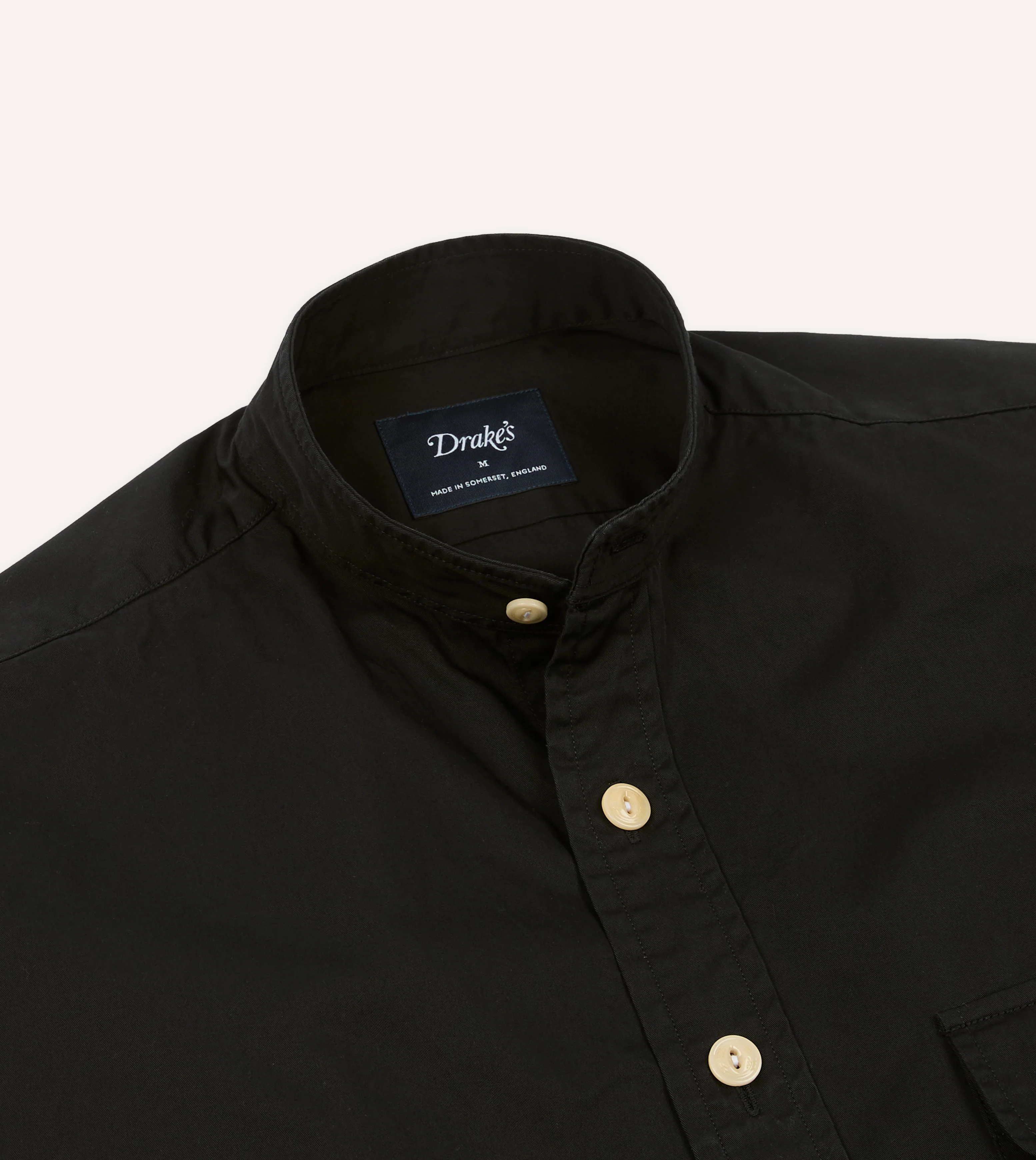 Black Cotton Mandarin Collar Shirt - Image 4