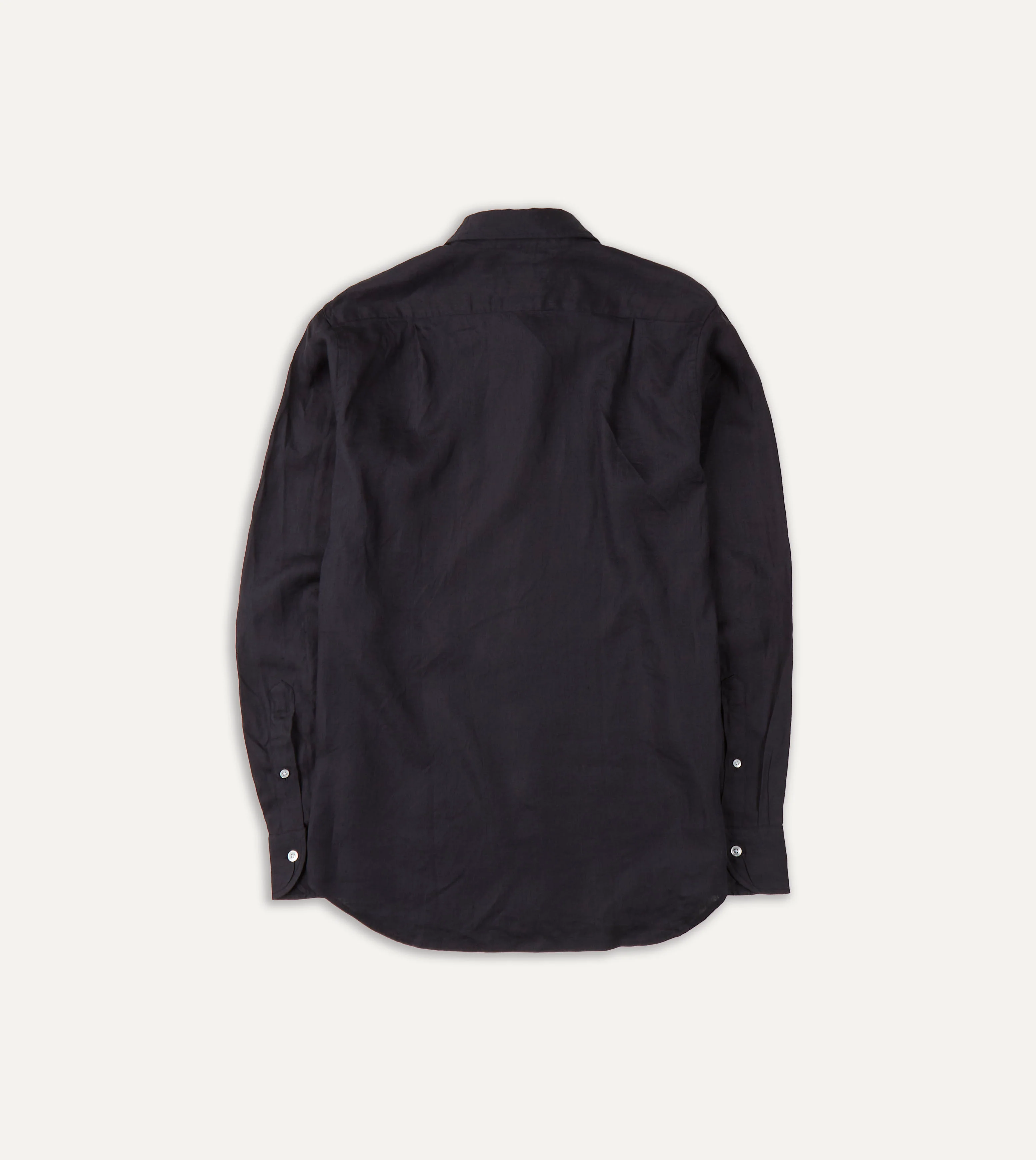 Dark Navy Linen Spread Collar Shirt - Image 3