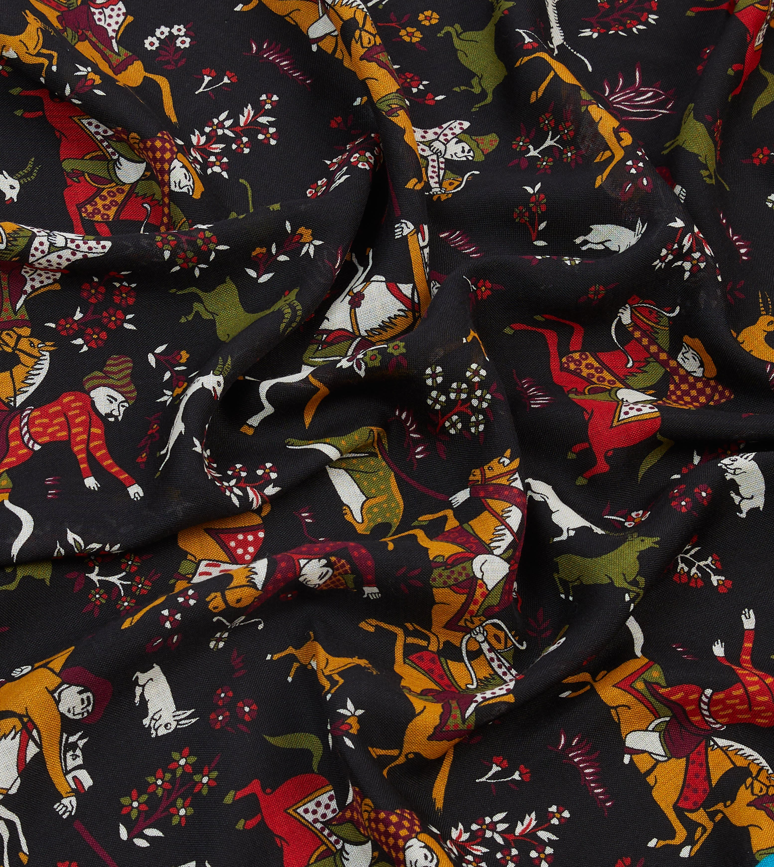 Black Mughal Archer Print Wool Silk Scarf - Image 2