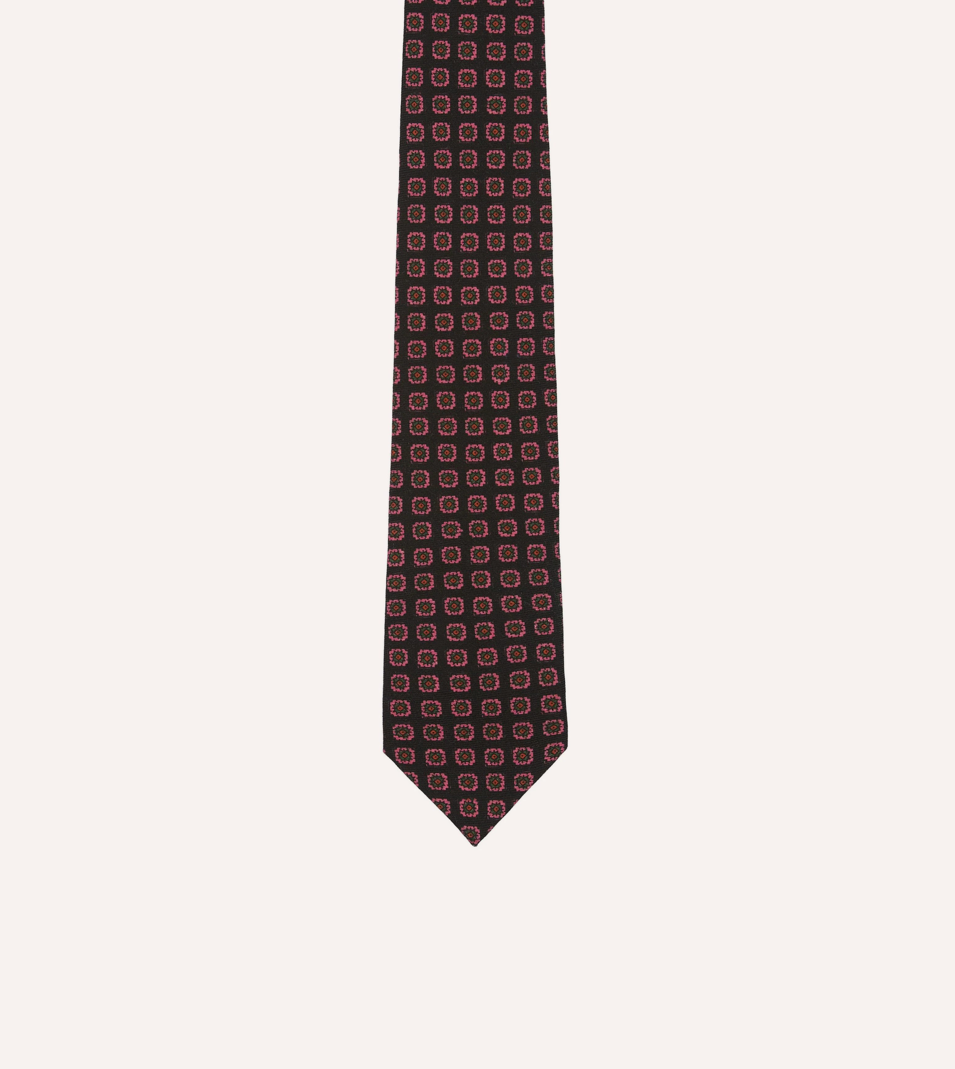 Black Red, and Green Diamond Print Check Self-Tipped Wool Tie - Image 3