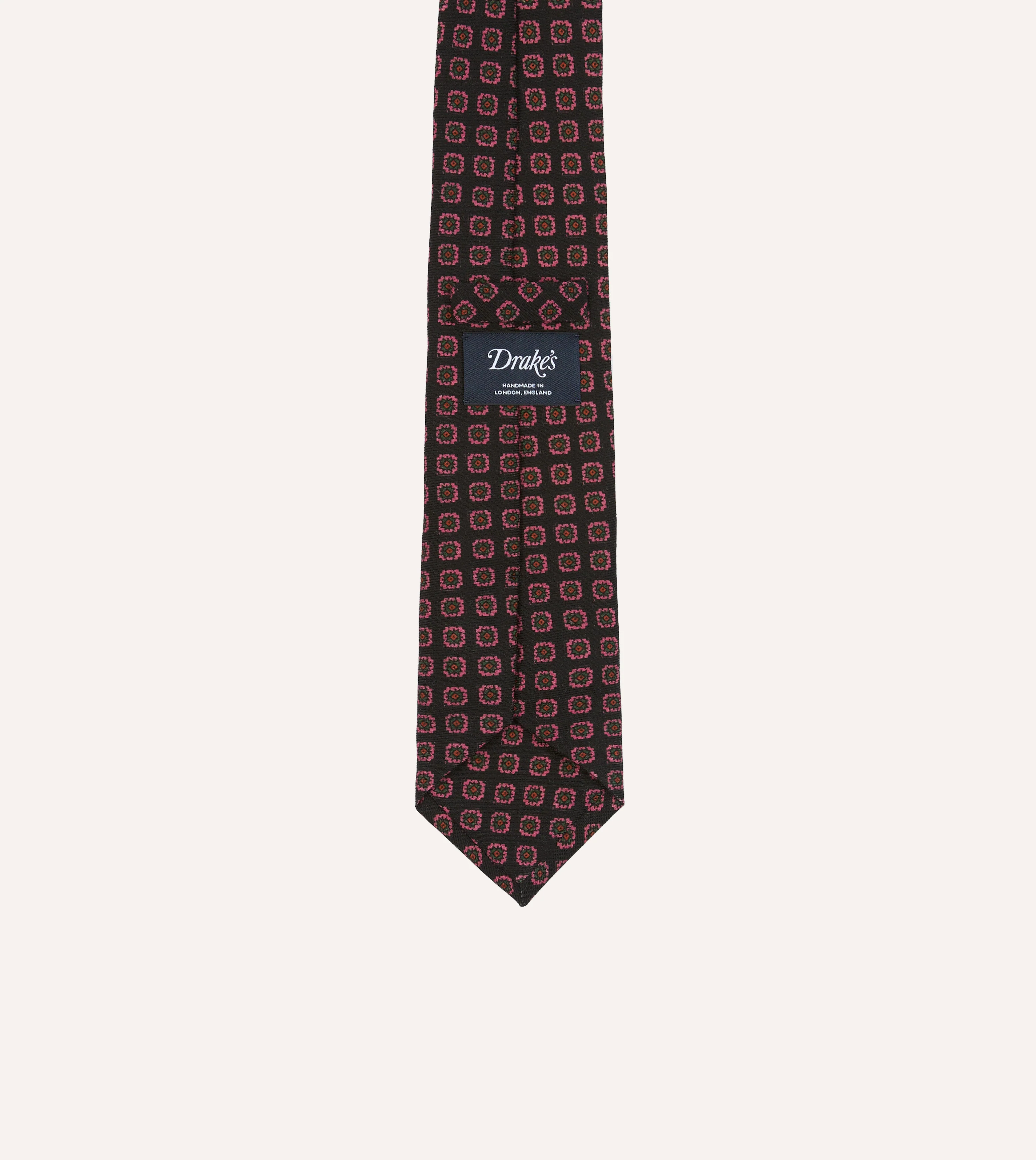 Black Red, and Green Diamond Print Check Self-Tipped Wool Tie - Image 4