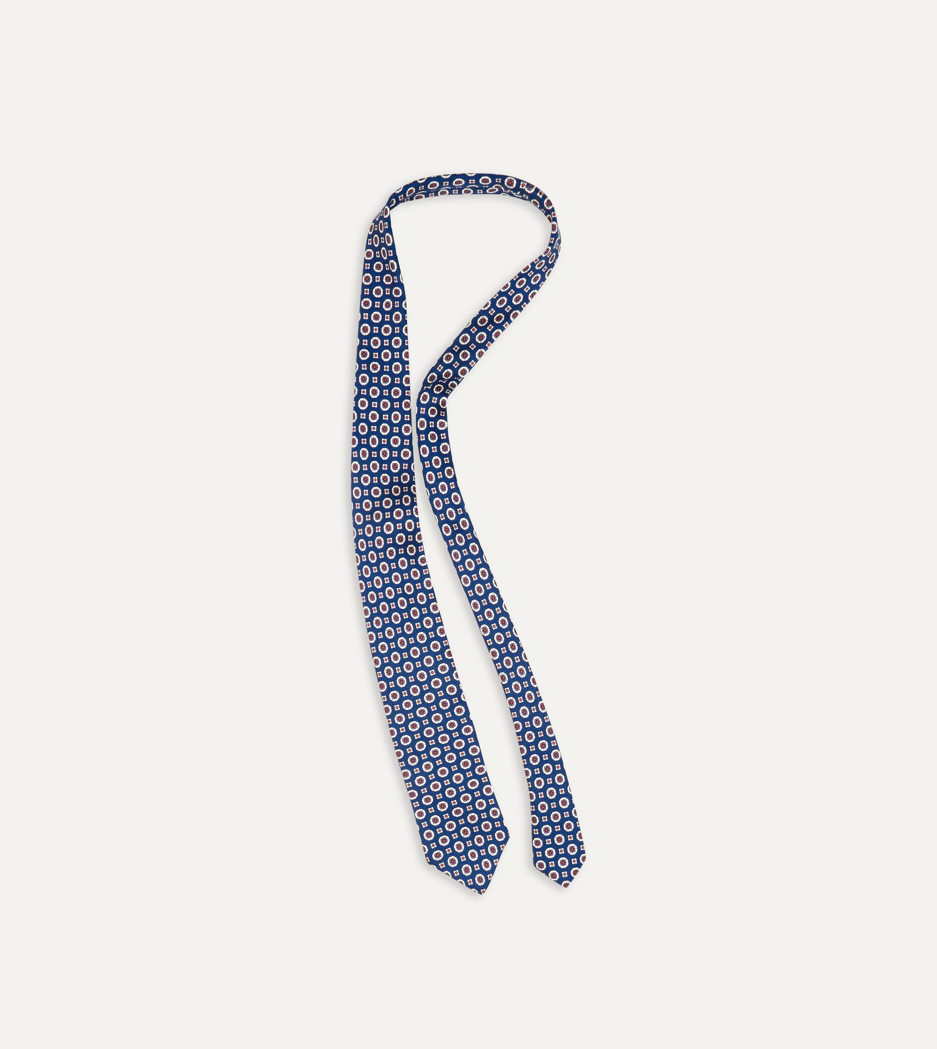 Blue and Red Geometric Medallion Print Silk Foulard Tie - Image 5