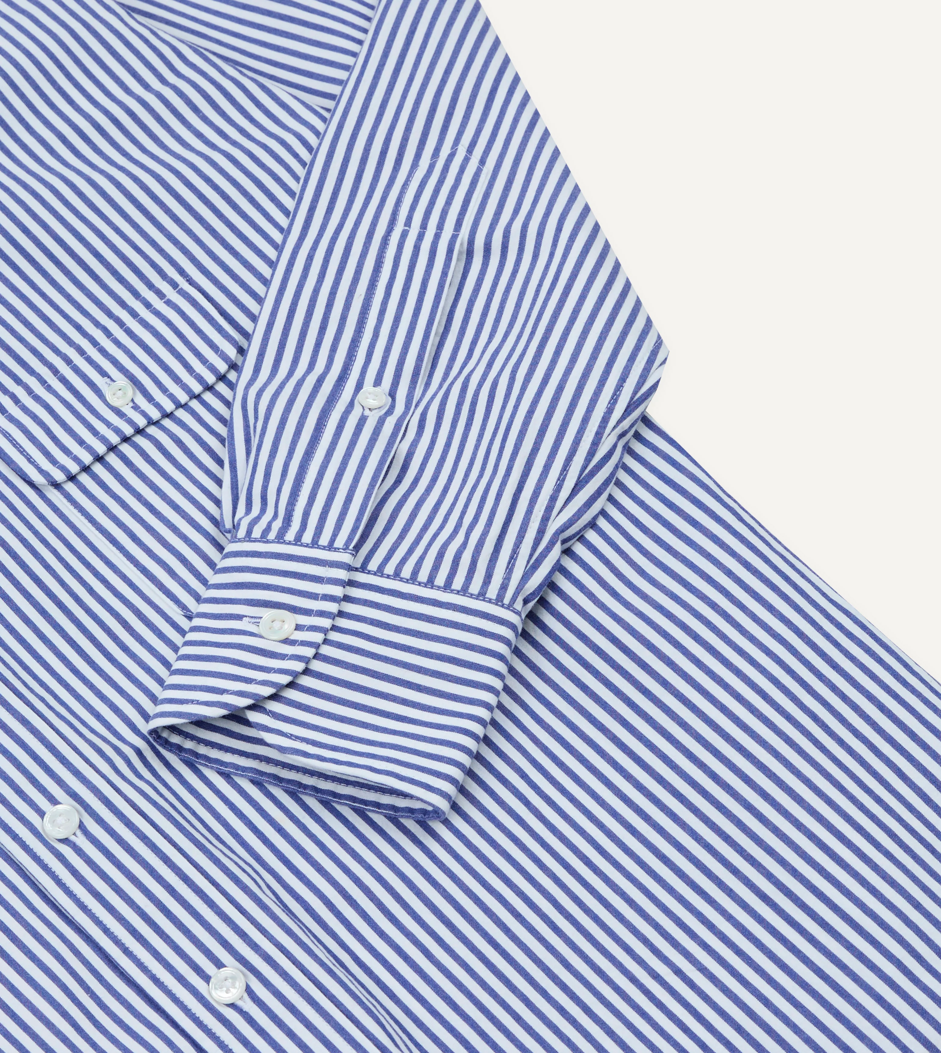 Blue and White Stripe Button-Down Collar Fob Pocket Shirt - Image 6