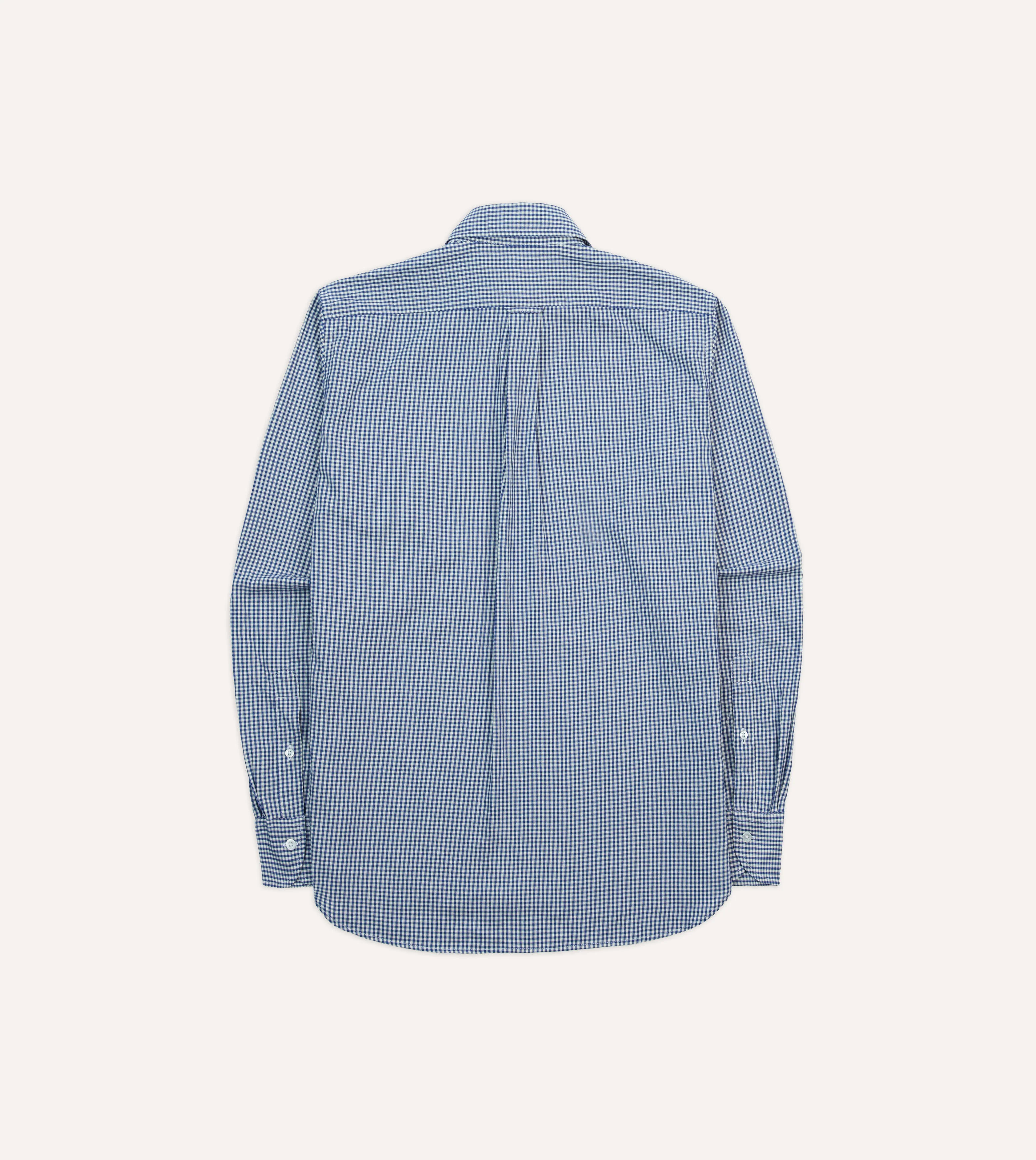 Blue Gingham Brushed Cotton Long Point Collar Popover Shirt - Image 6