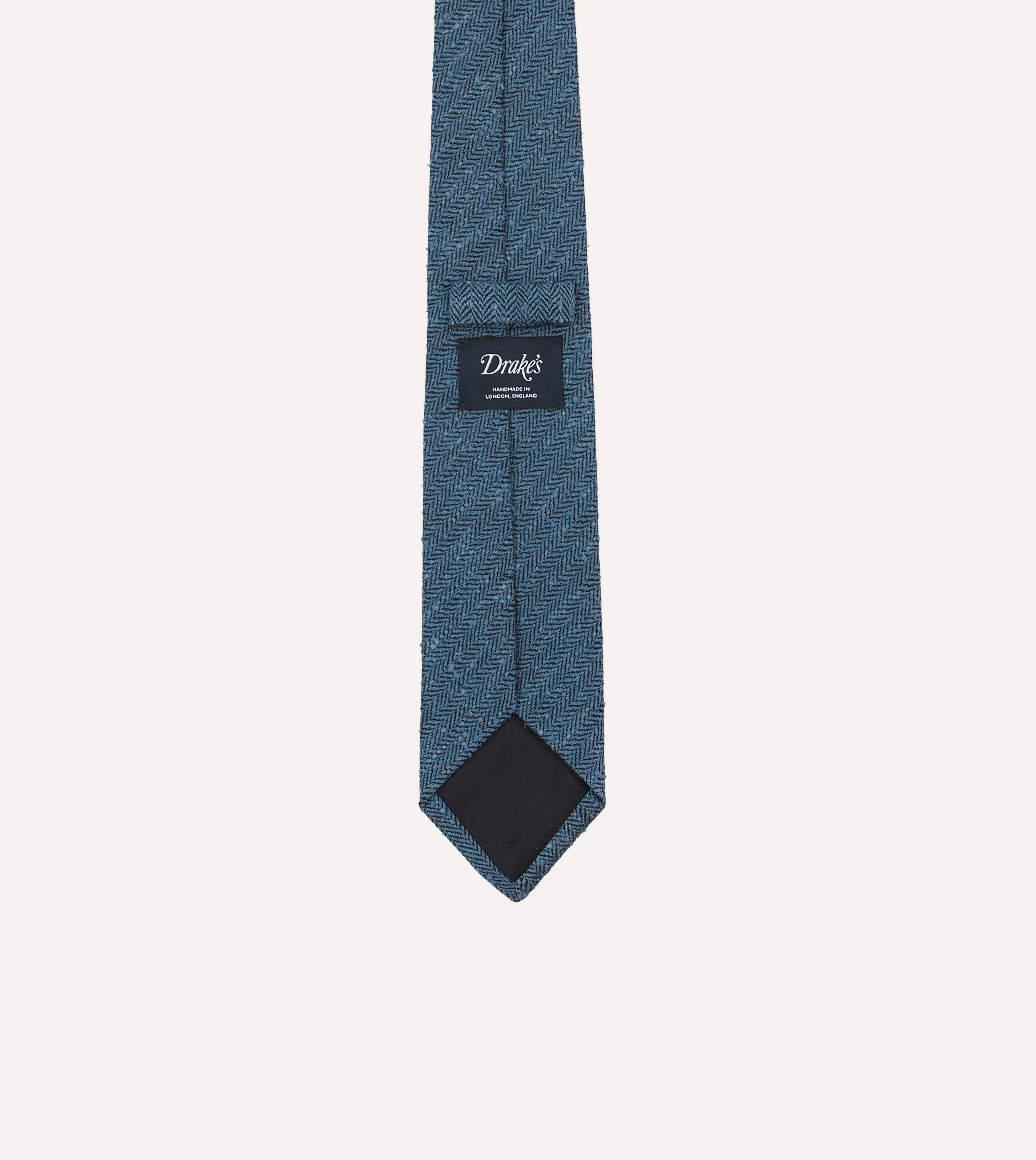 Blue Herringbone Shantung Silk Tipped Tie - Image 4