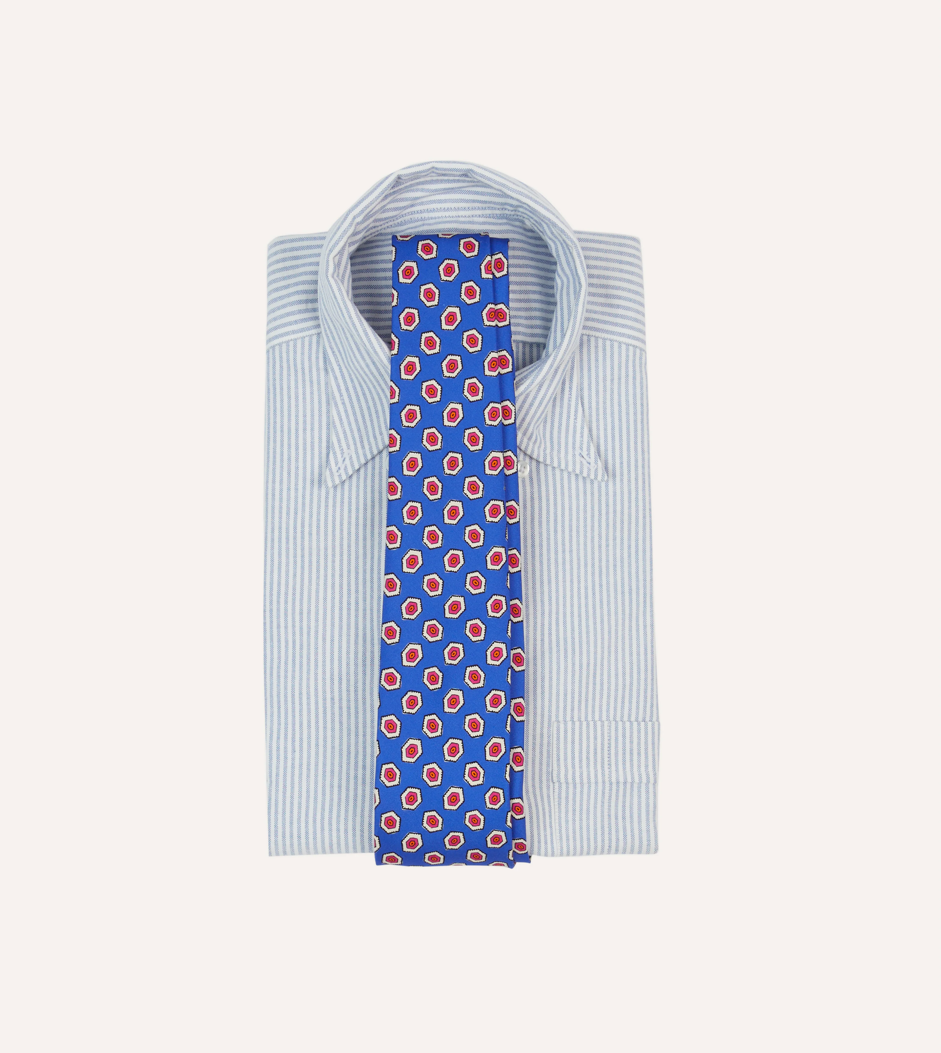 Blue Hexagon Tile Print Silk Self-Tipped Tie - Image 2