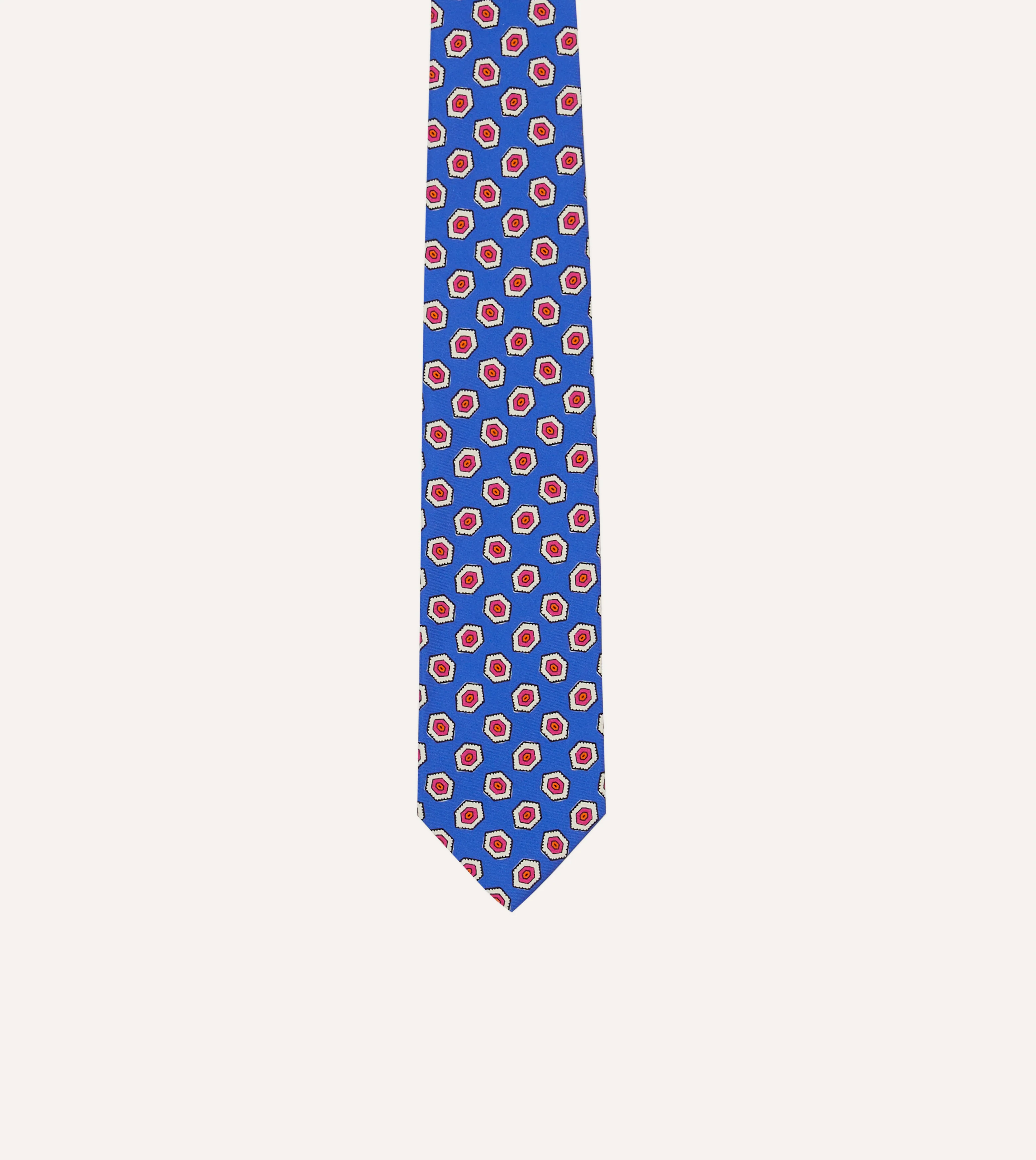 Blue Hexagon Tile Print Silk Self-Tipped Tie - Image 3