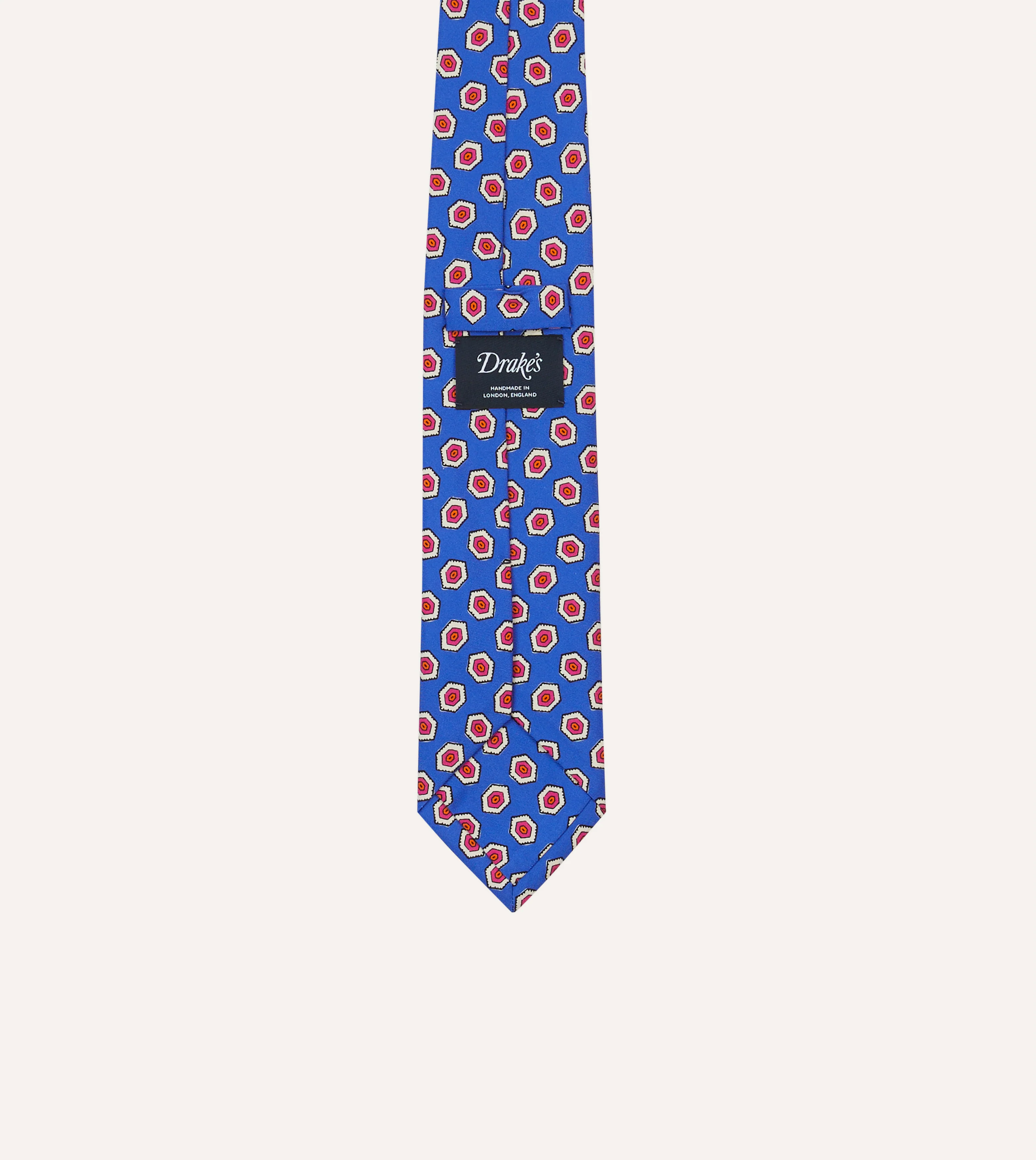 Blue Hexagon Tile Print Silk Self-Tipped Tie - Image 4