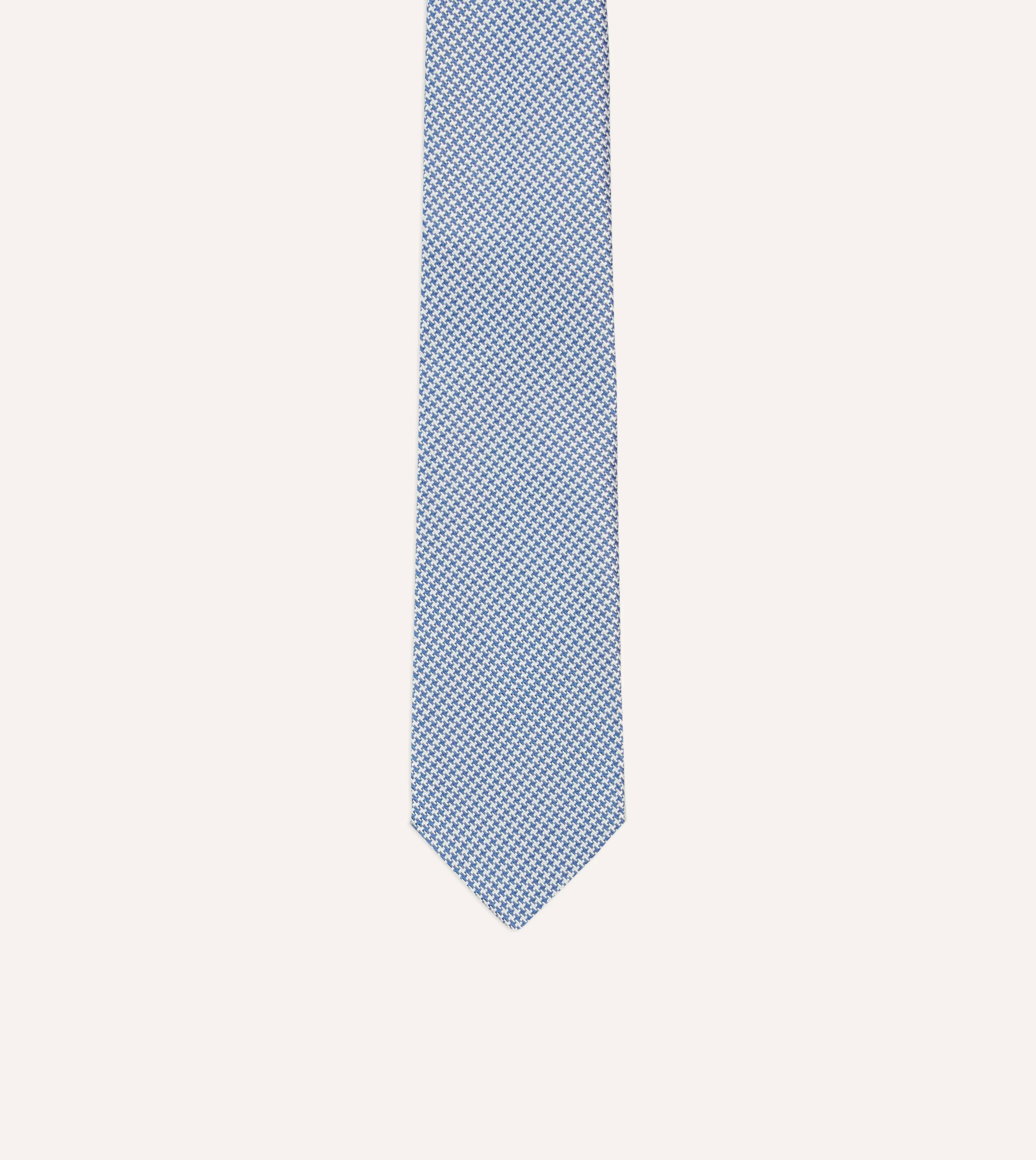 Blue Houndstooth Mogador Silk Tipped Tie - Image 3