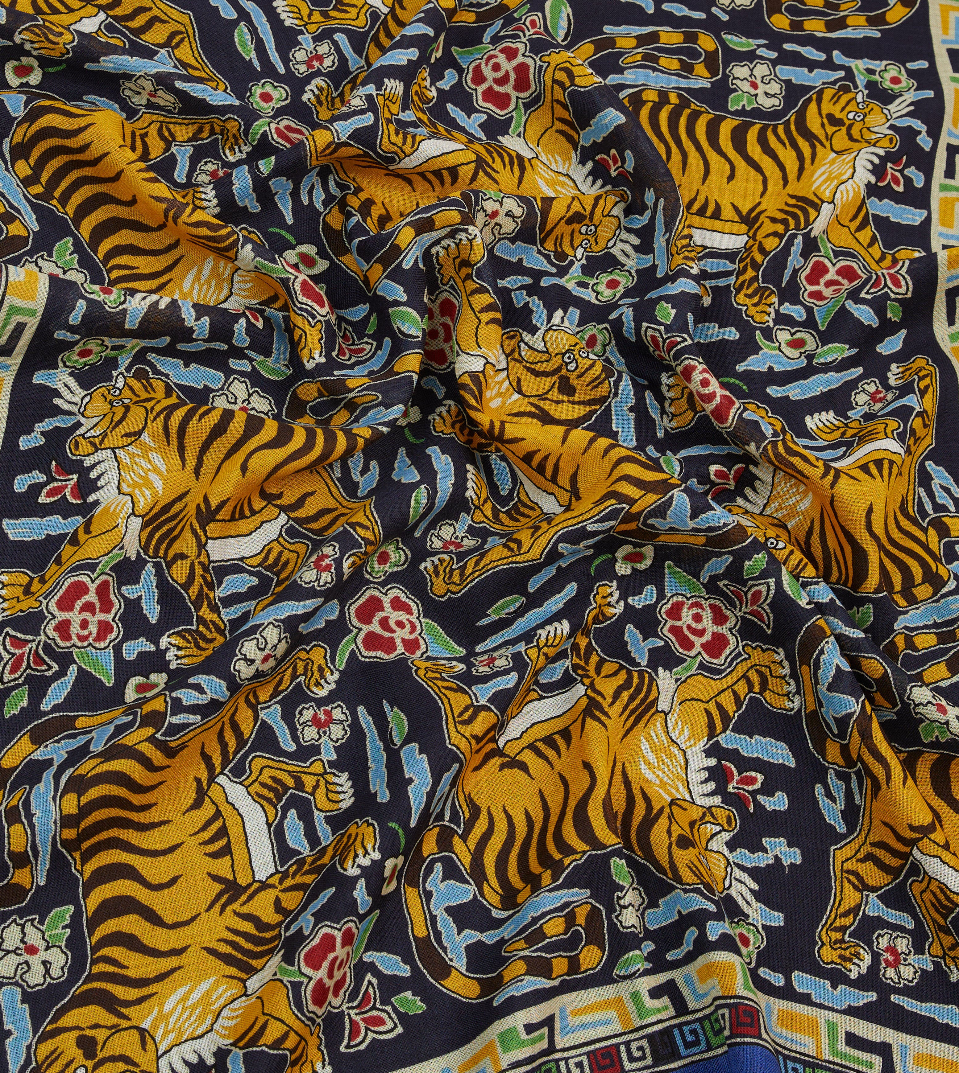 Blue Jumbo Tiger Print Wool-Silk Scarf - Image 2