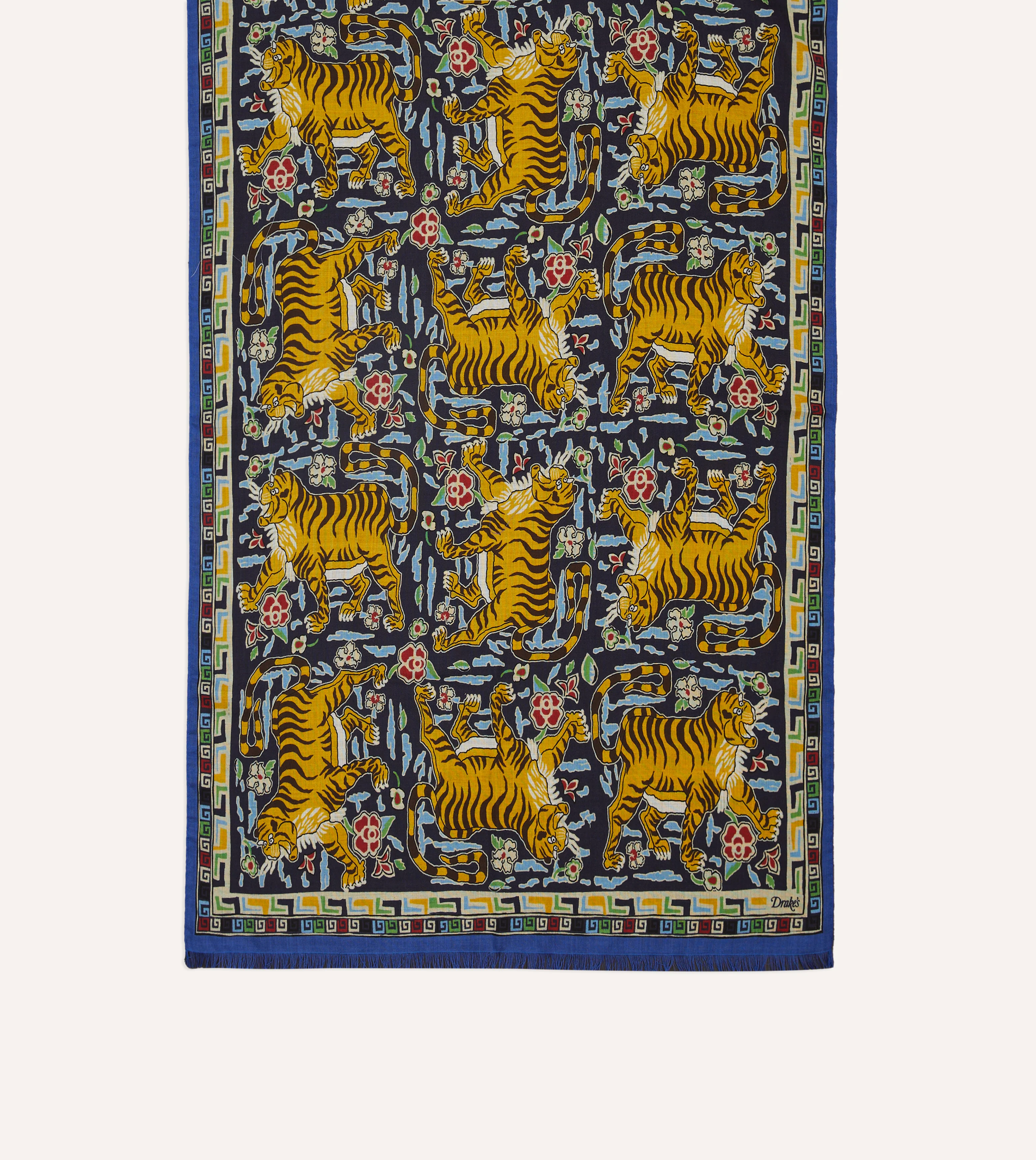 Blue Jumbo Tiger Print Wool-Silk Scarf - Image 3