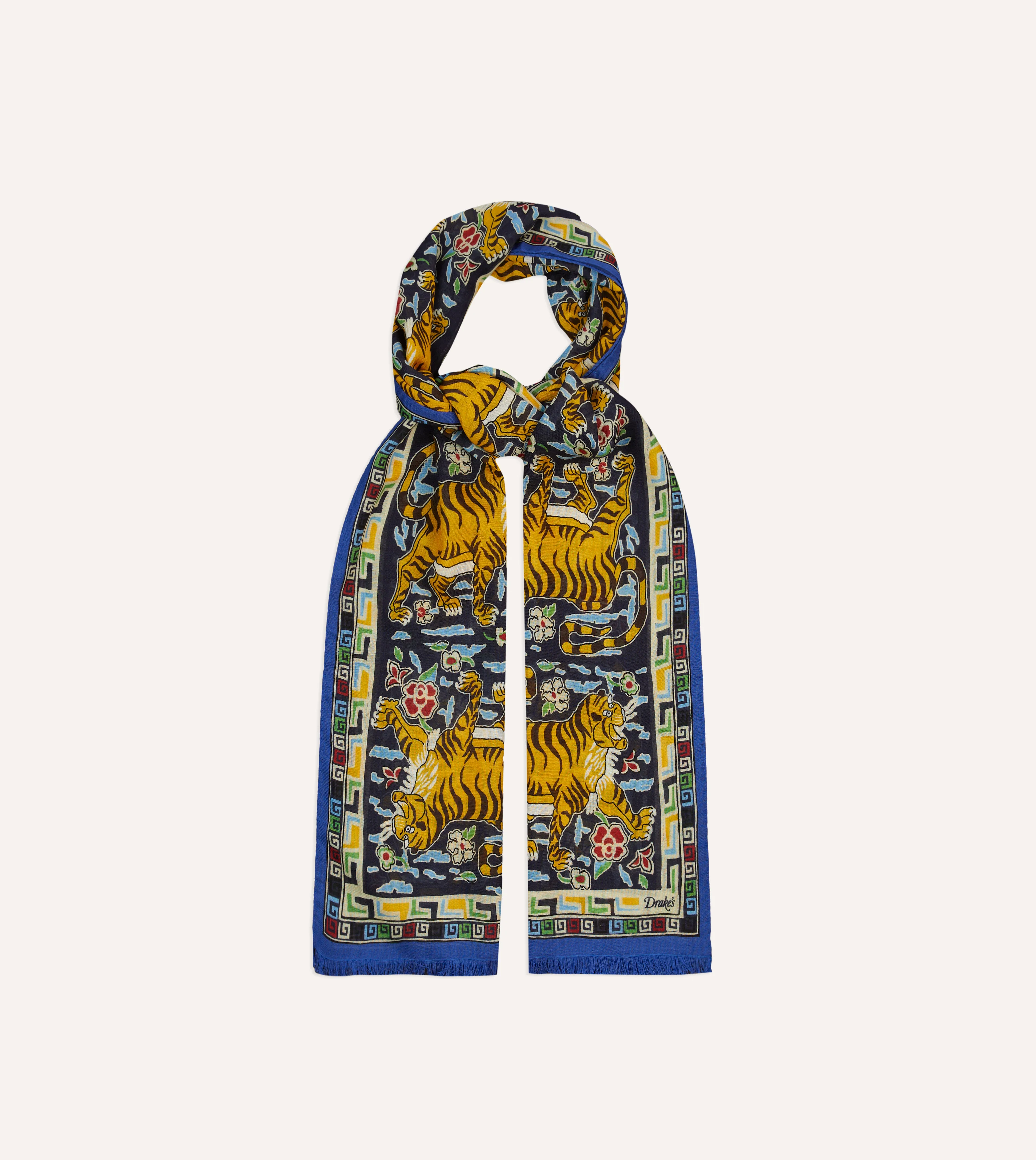 Blue Jumbo Tiger Print Wool-Silk Scarf - Image 4