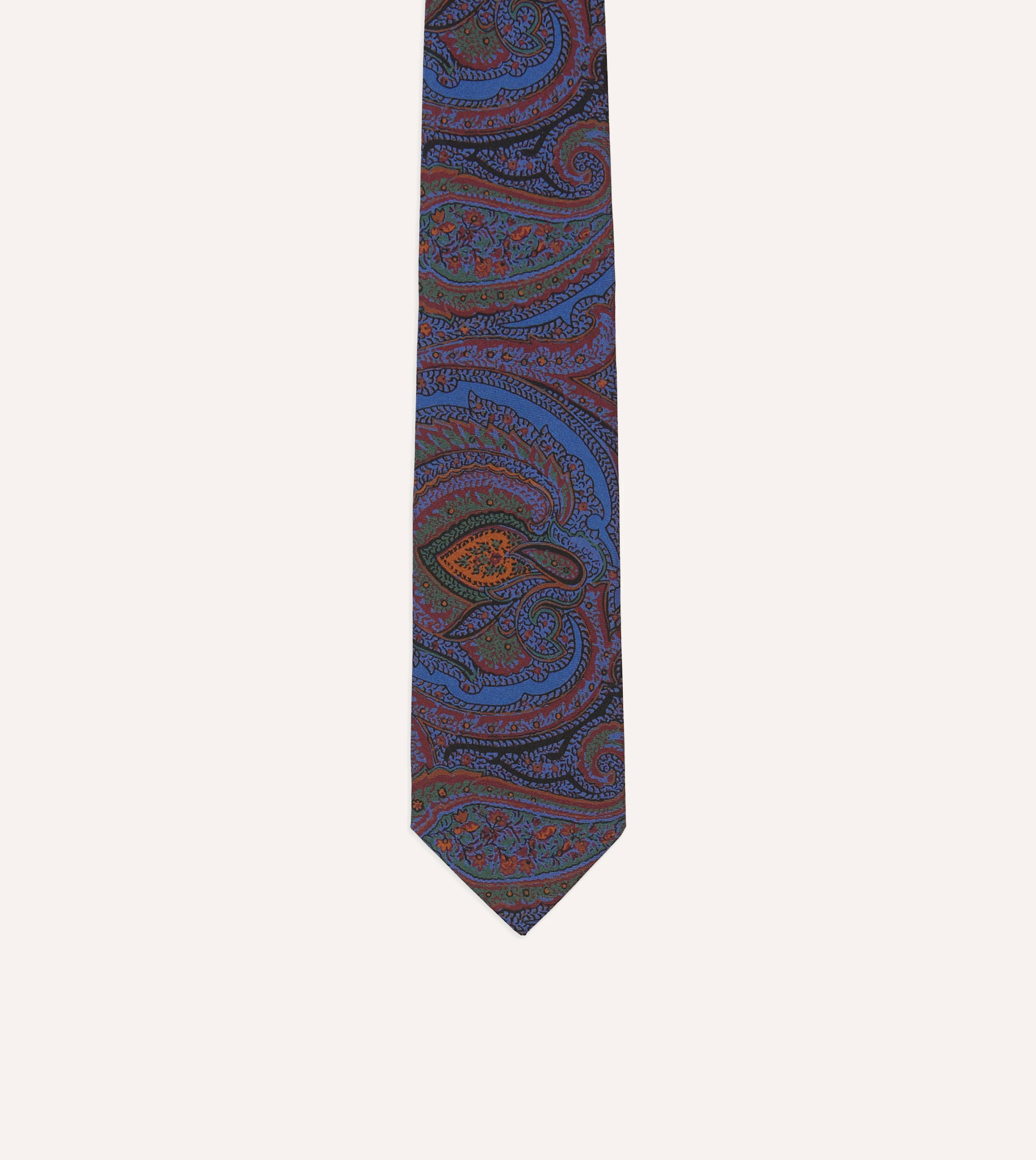 Blue Large Paisley Print Madder Silk Self-Tipped Tie - Image 3