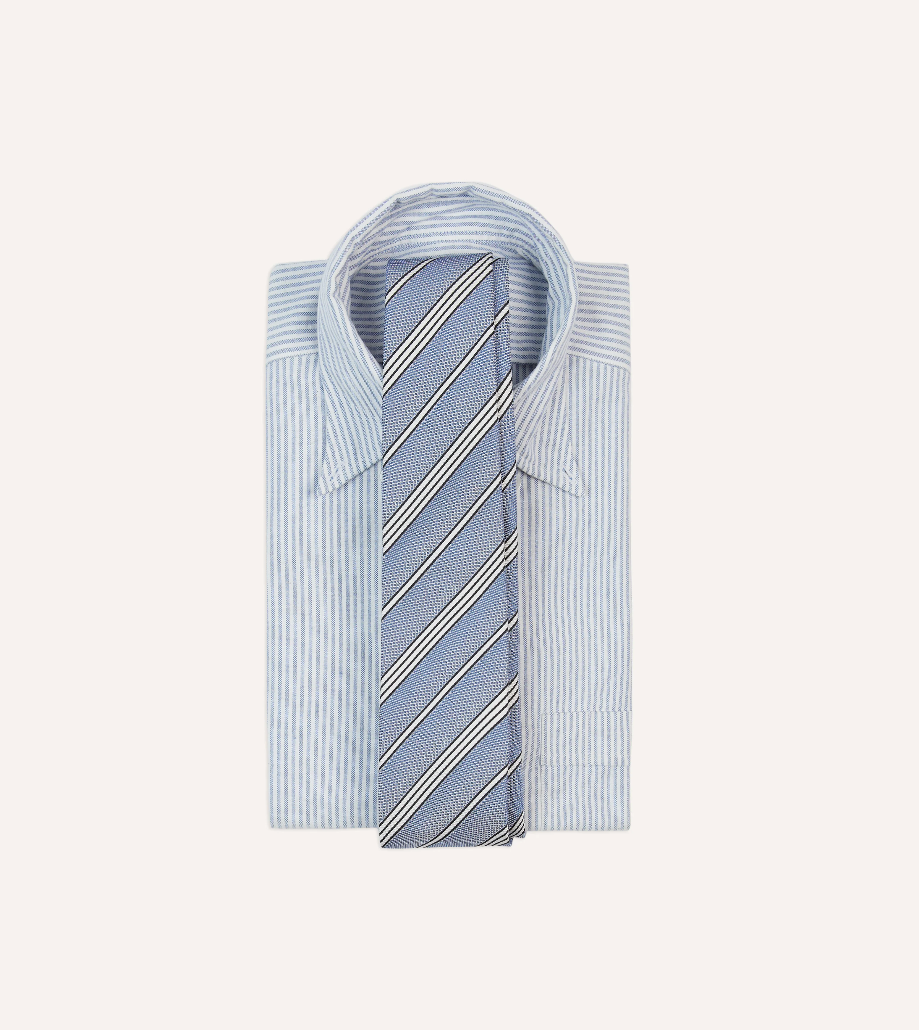 Blue, Navy and Ecru Twill Stripe Tipped Silk Grenadine Tie - Image 2