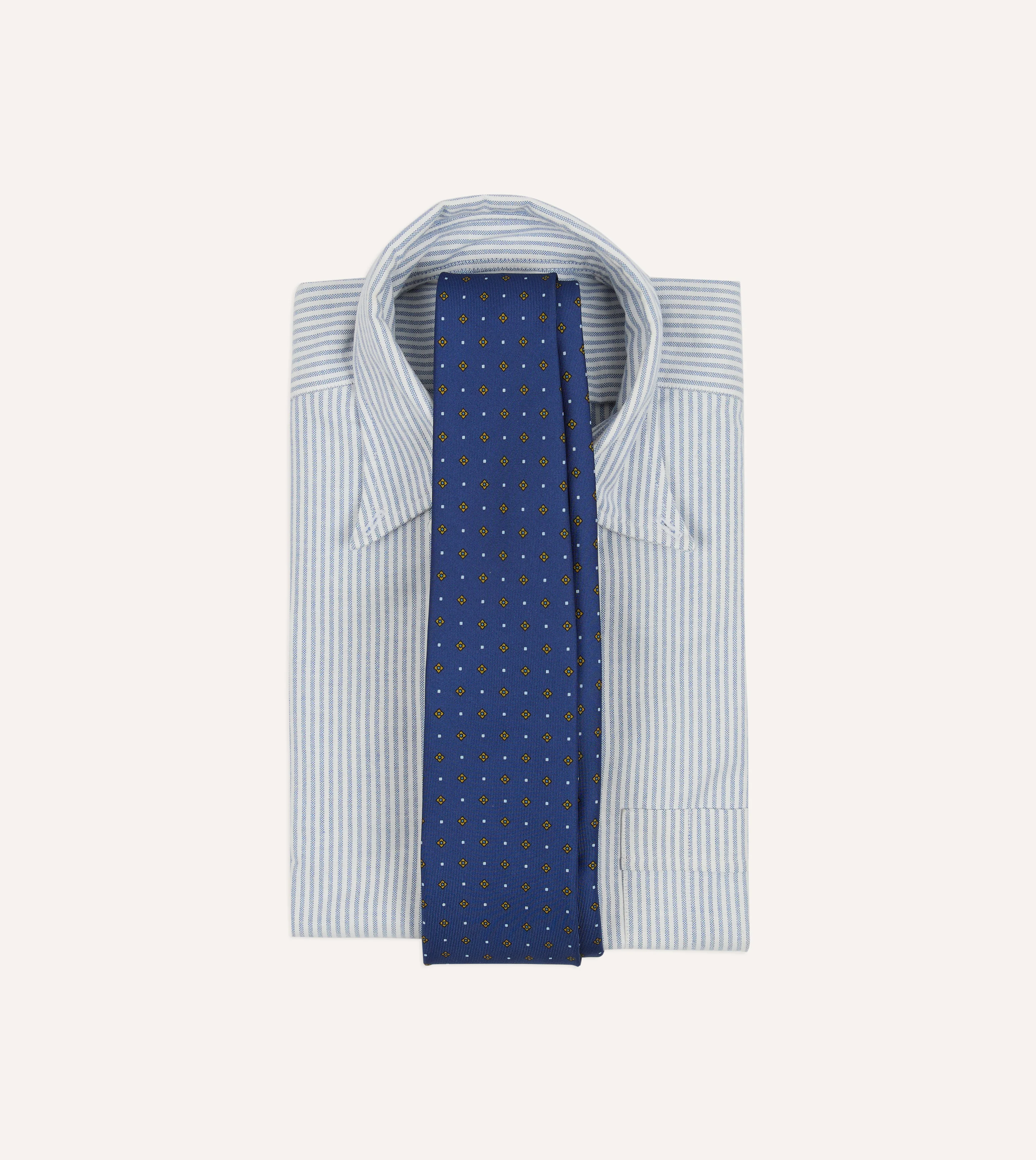Blue Square Flowers Print Silk Self Tipped Tie - Image 2