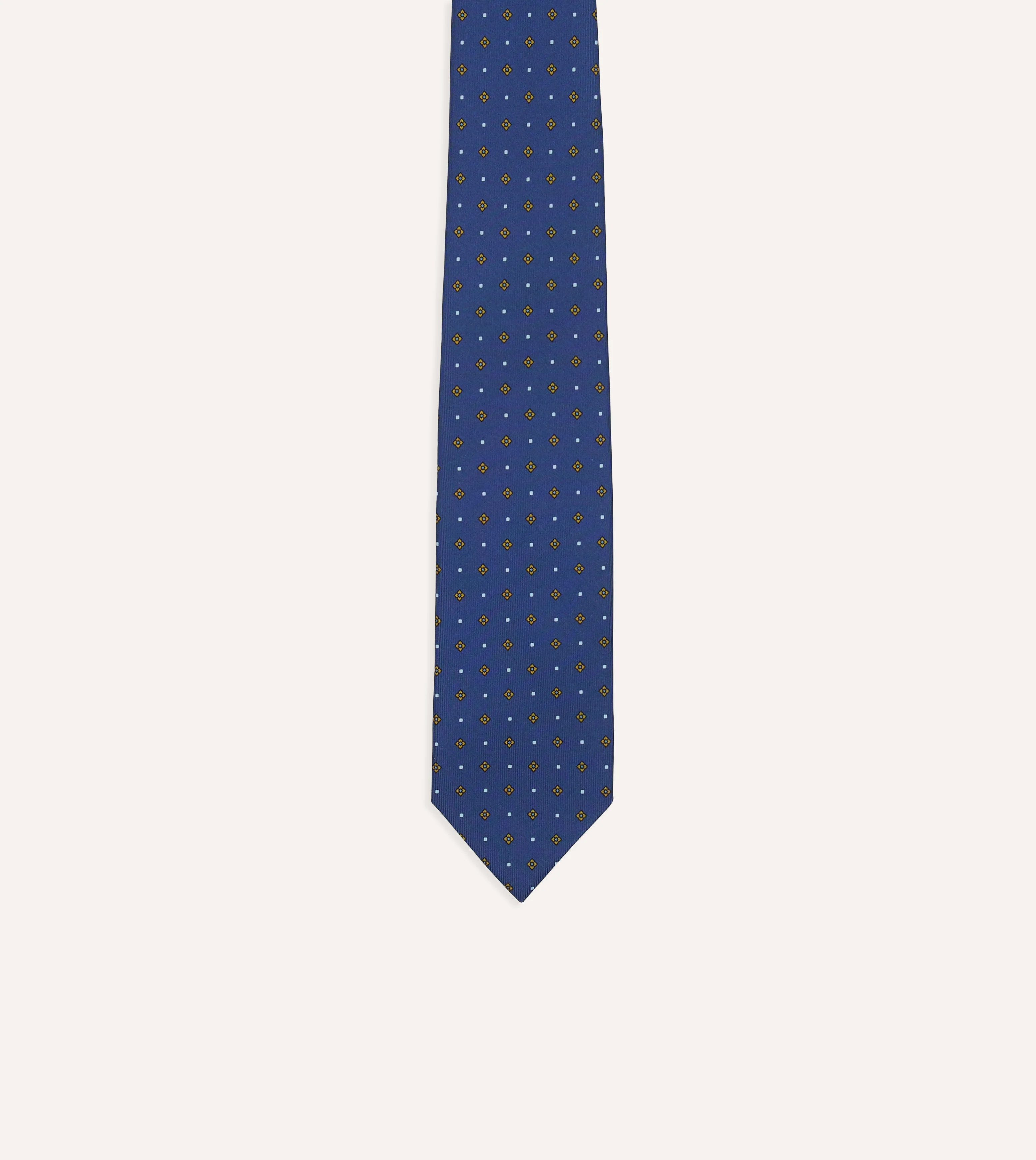 Blue Square Flowers Print Silk Self Tipped Tie - Image 3