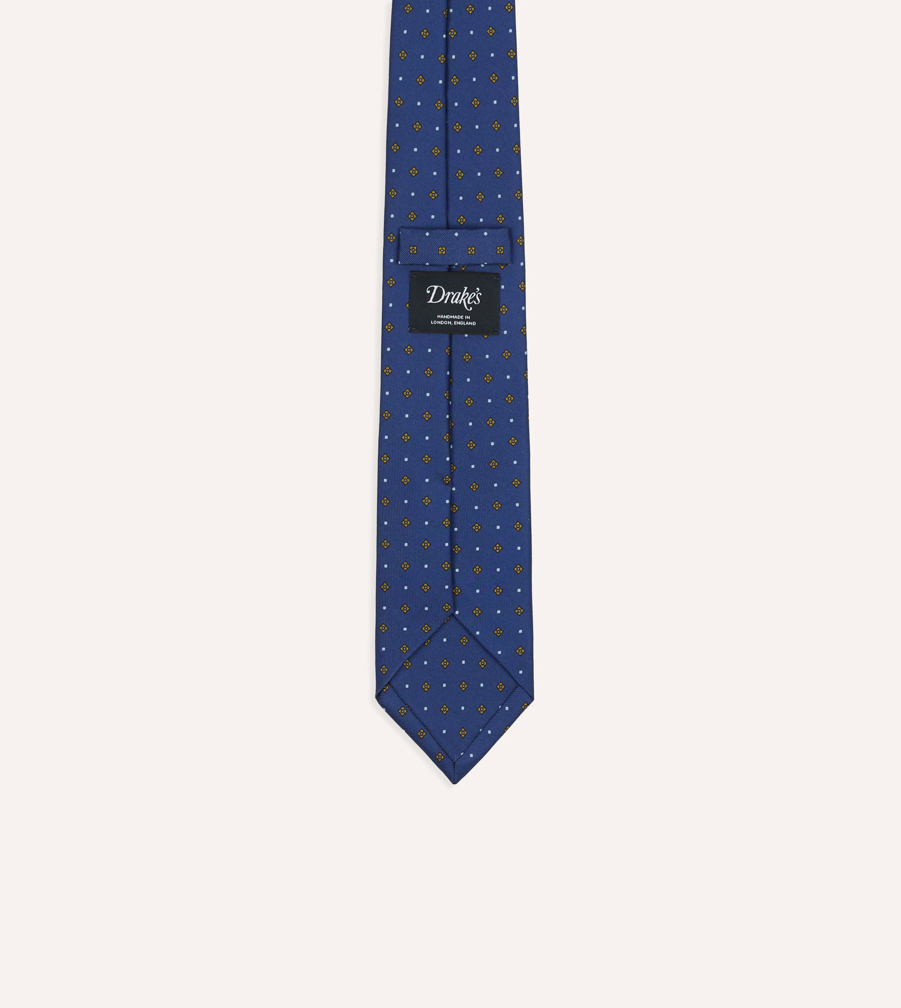Blue Square Flowers Print Silk Self Tipped Tie - Image 4
