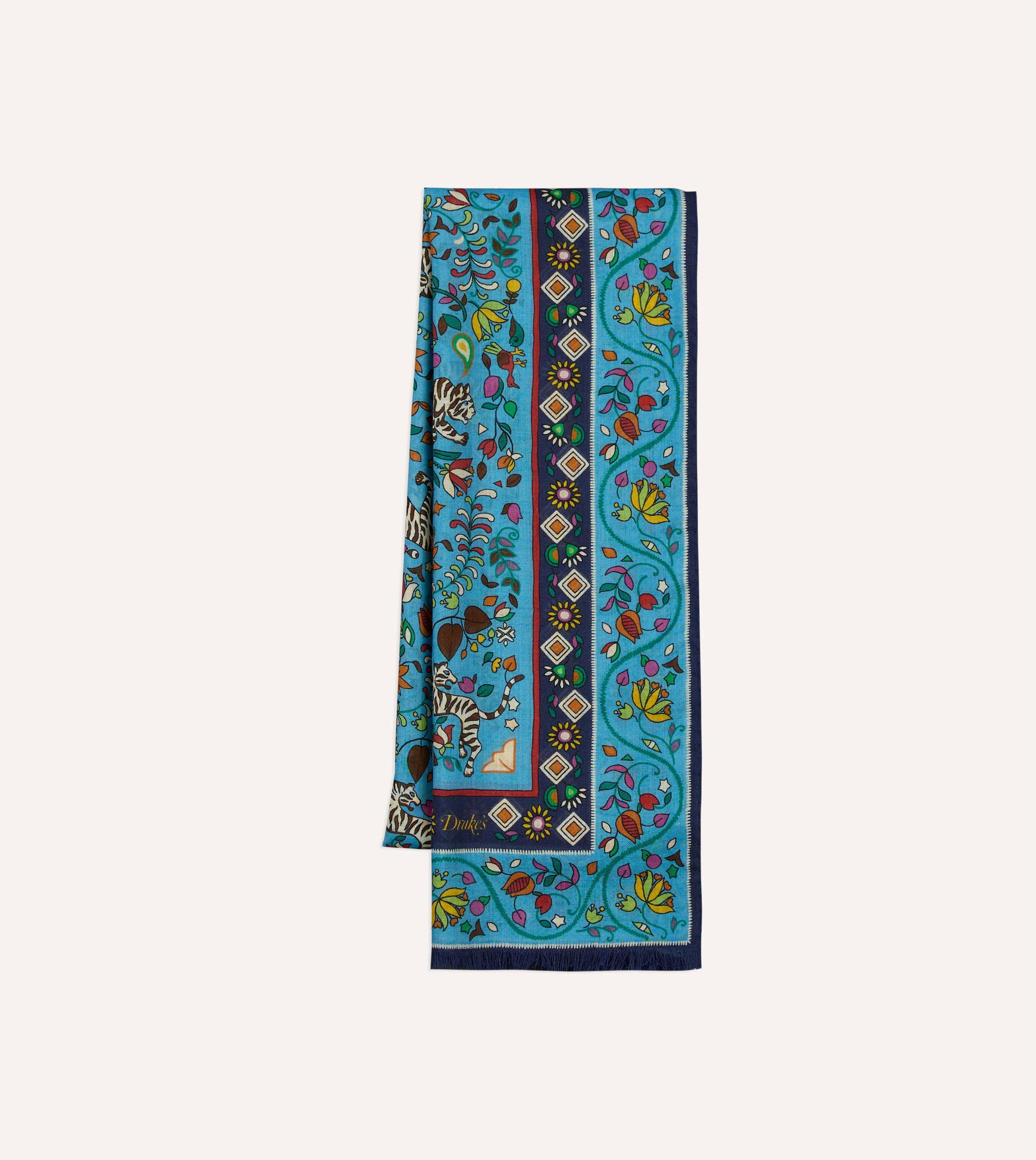 Blue Tiger Garden Print Wool Silk Scarf - Image 2