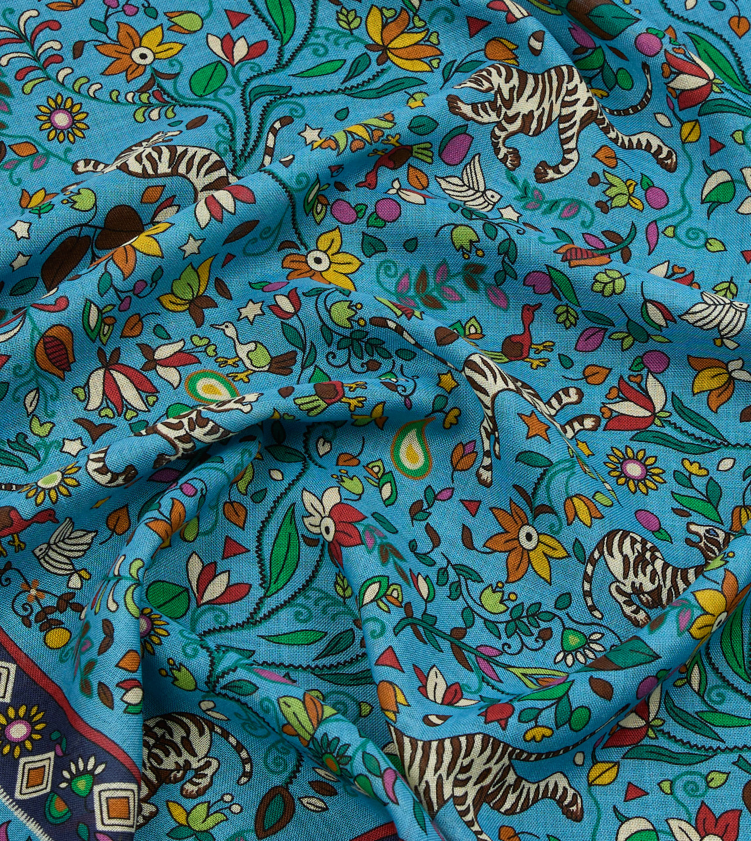 Blue Tiger Garden Print Wool Silk Scarf - Image 3