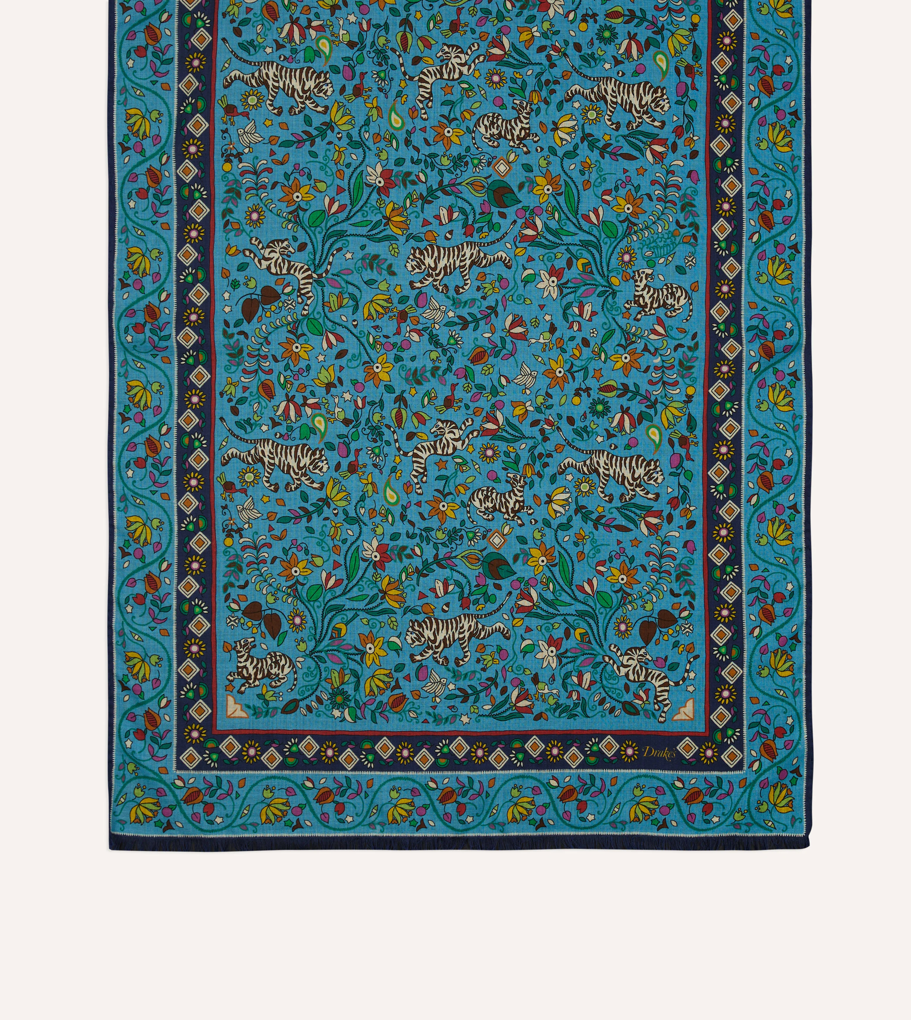 Blue Tiger Garden Print Wool Silk Scarf - Image 4