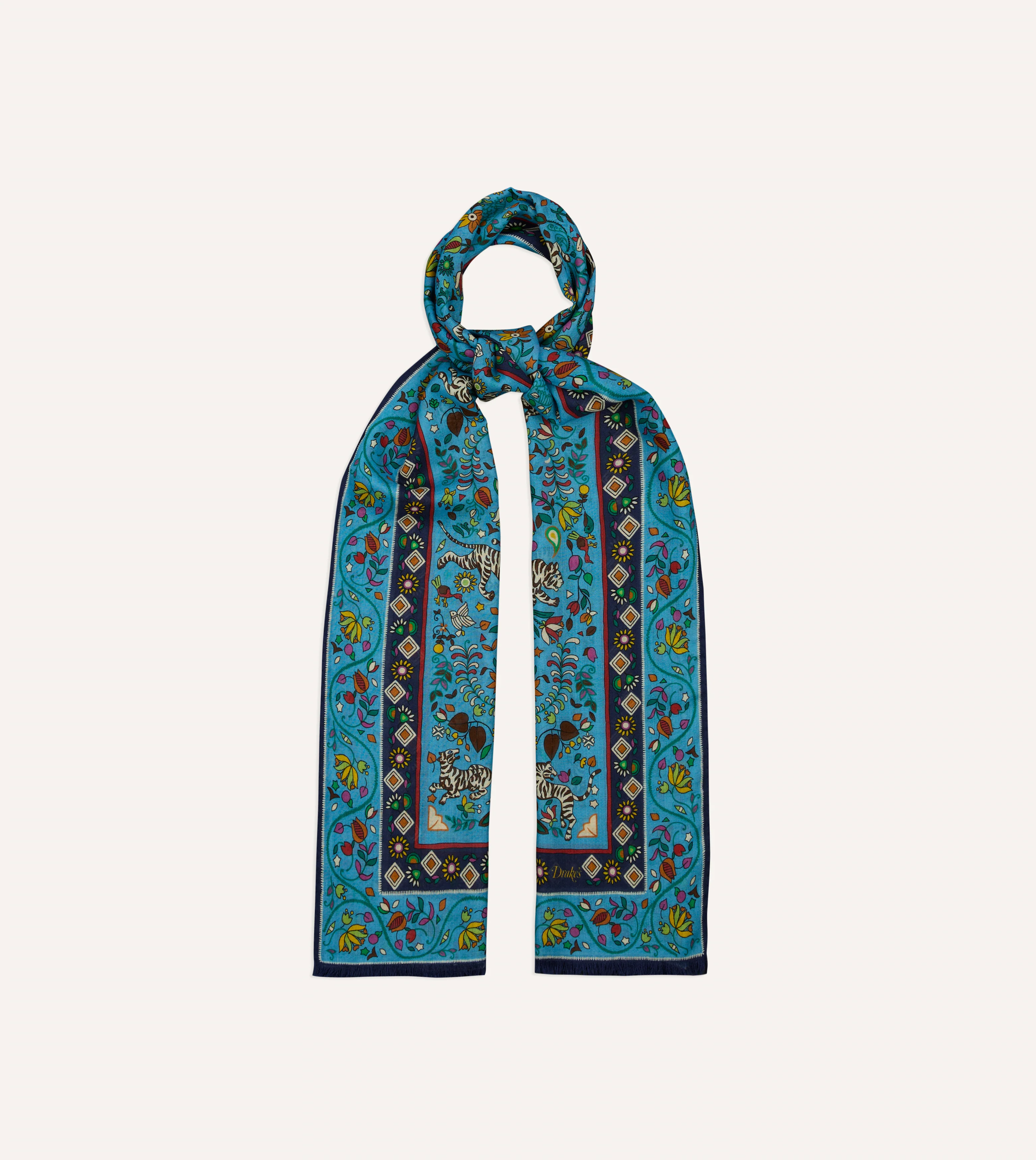 Blue Tiger Garden Print Wool Silk Scarf - Image 5