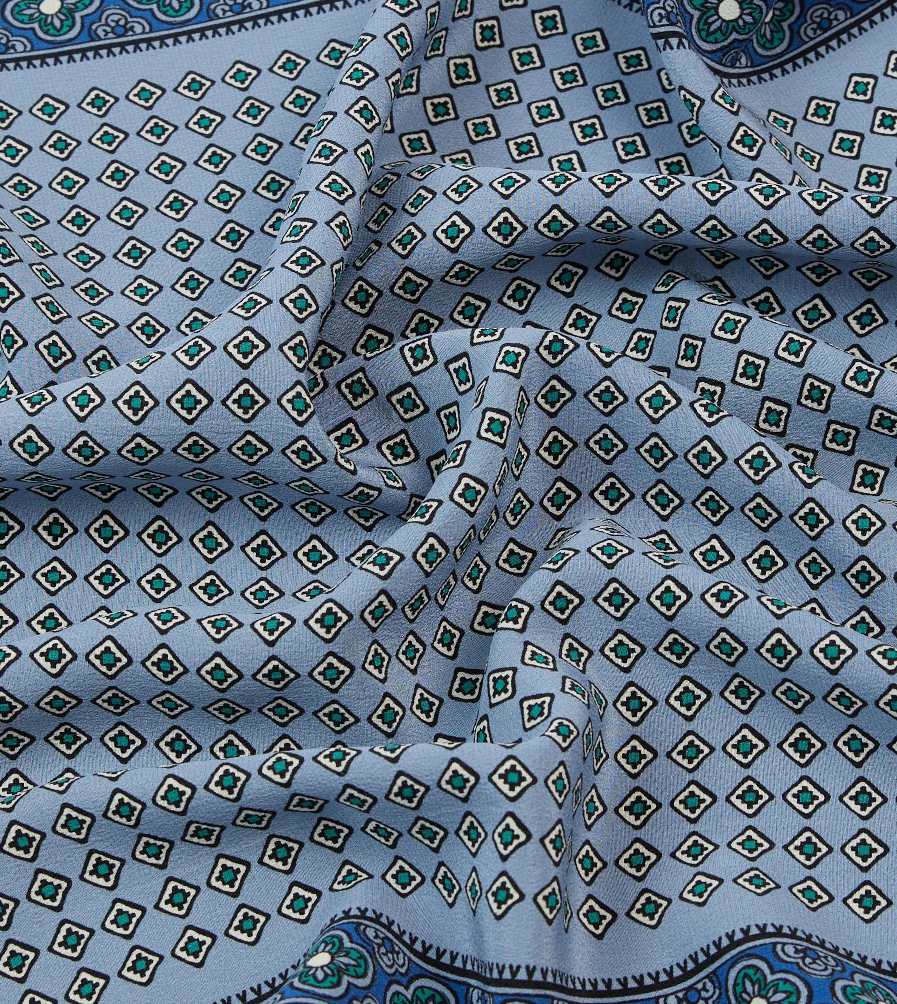 Blue Vintage Tile Print Silk Pocket Square - Image 2
