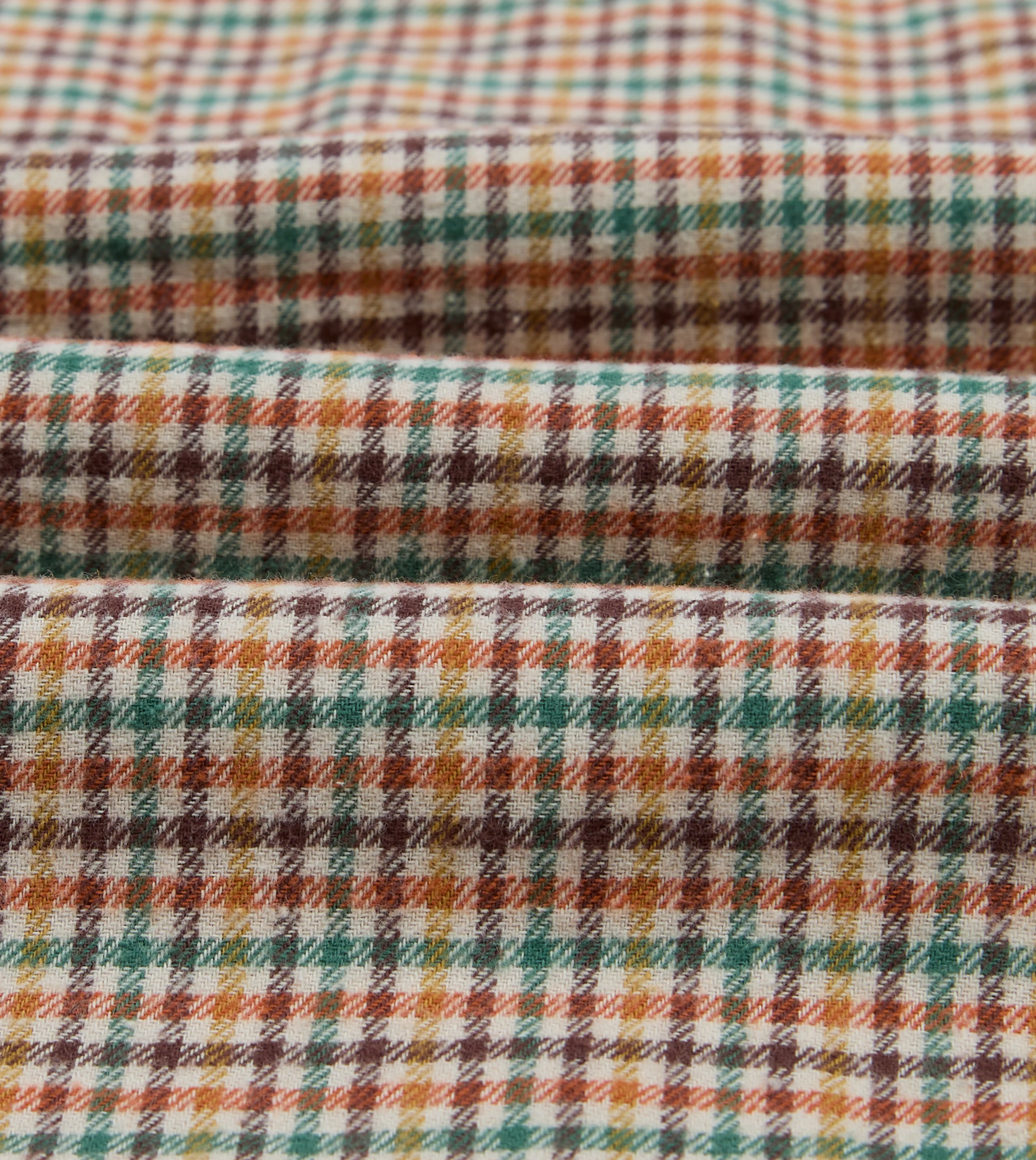 Brown and Green Check Brushed Cotton Twill Camp Collar Long Sleeve Shirt - Image 2