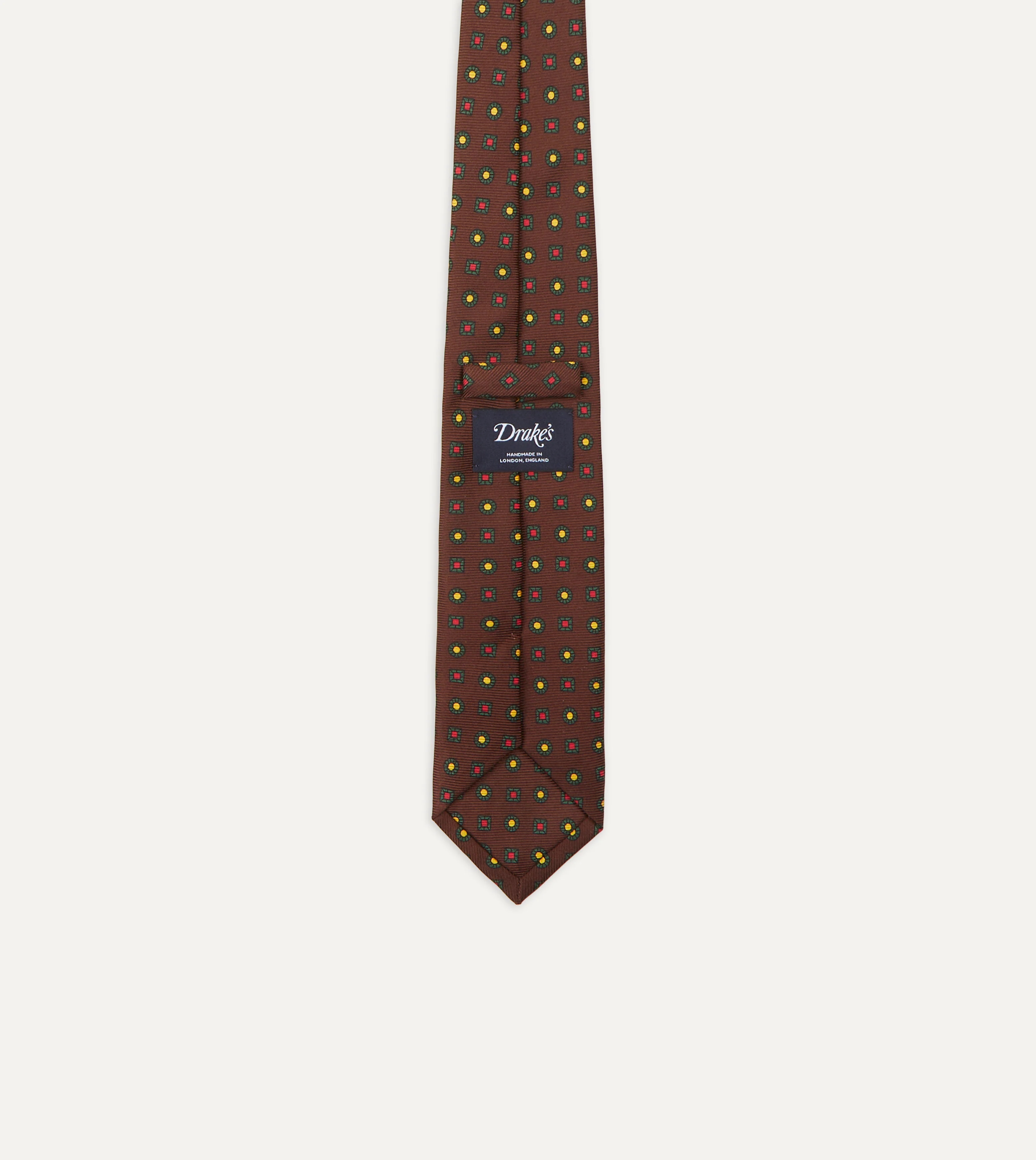 Brown and Green Geometric Medallion Print Madder Twill Silk Tie - Image 5