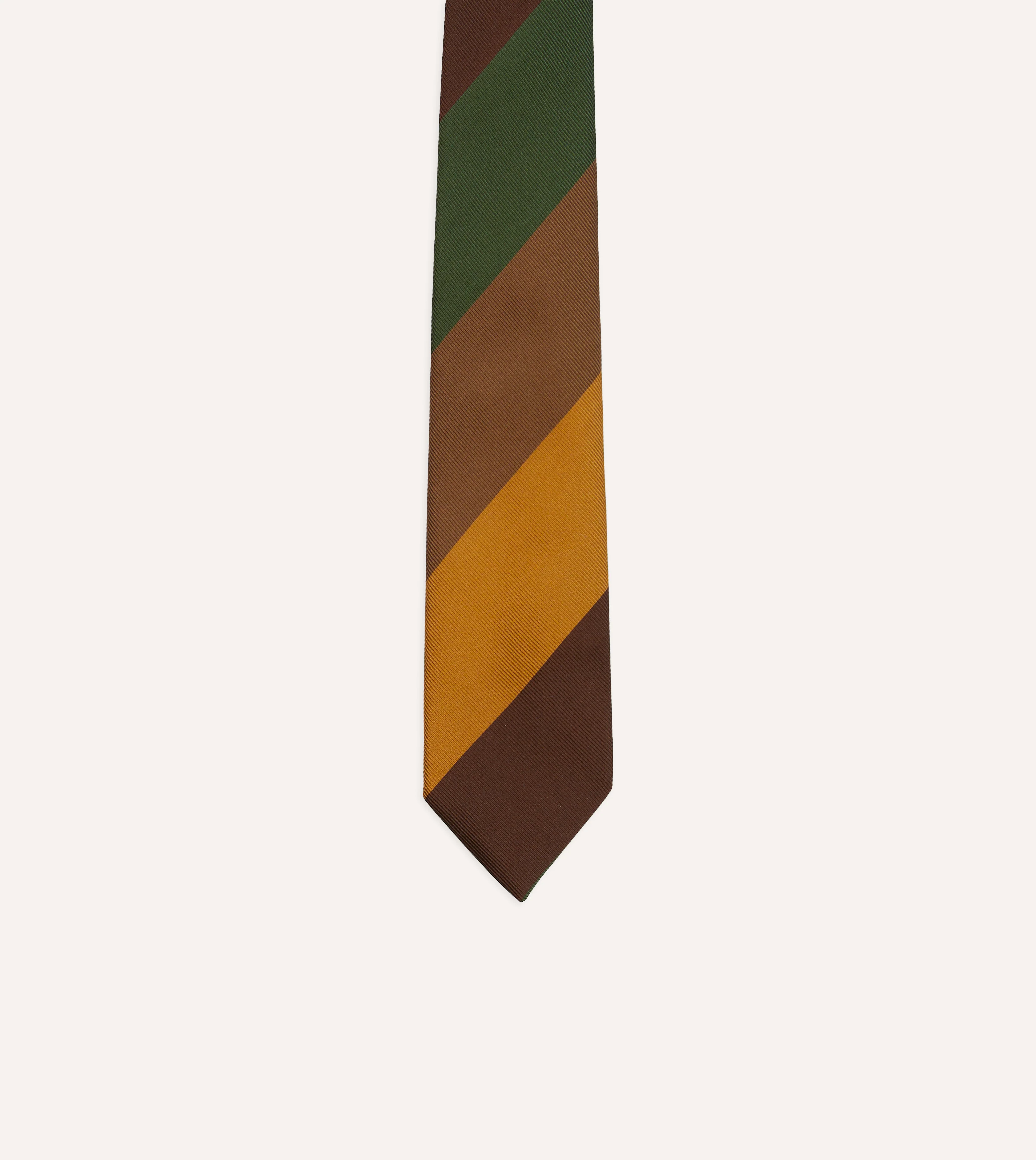 Brown, Green and Yellow Wide Stripe Repp Silk Cotton Tipped Tie - Image 4