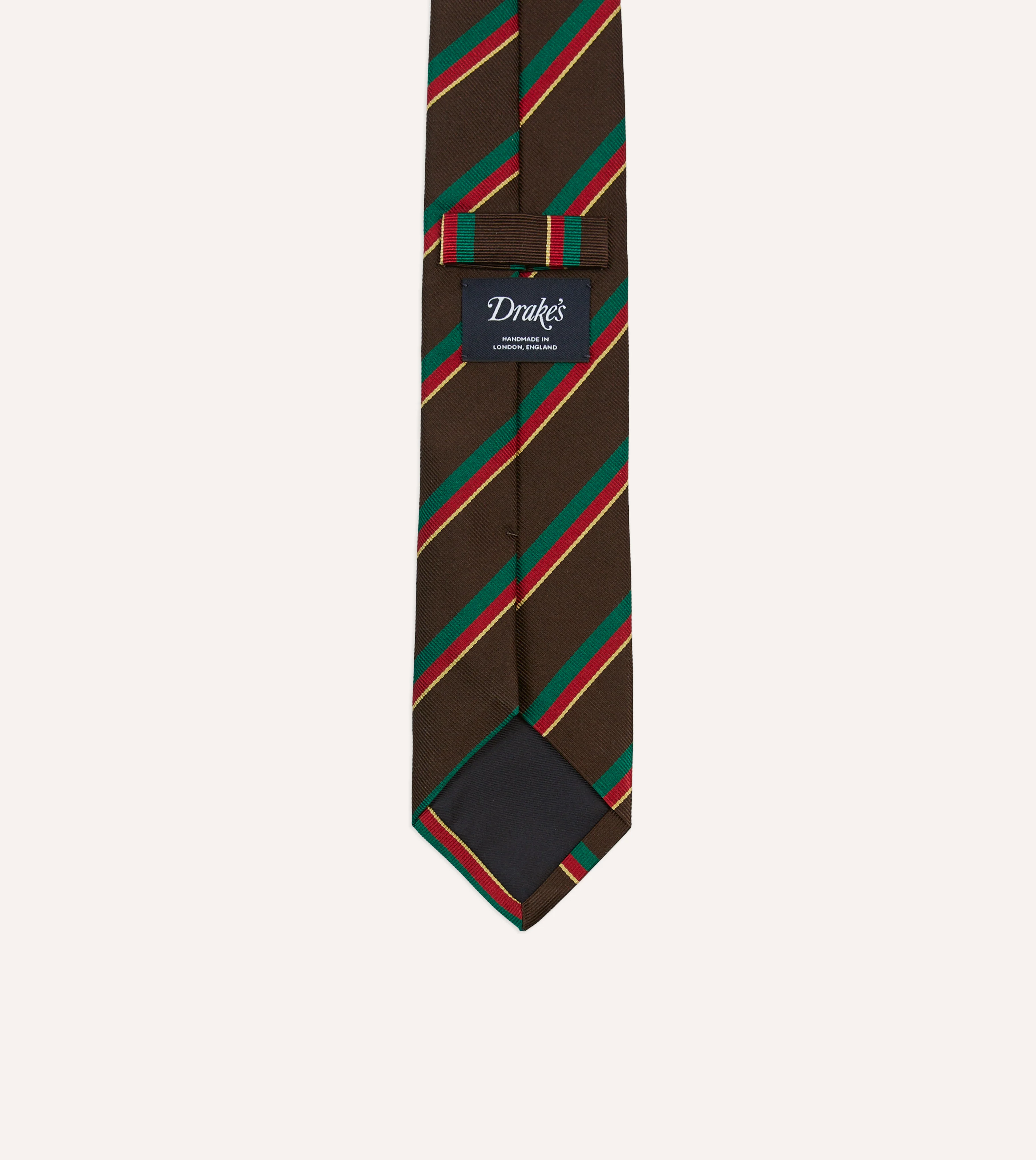 Brown, Green, Red and Yellow Multi Stripe Repp Silk Tipped Tie - Image 4