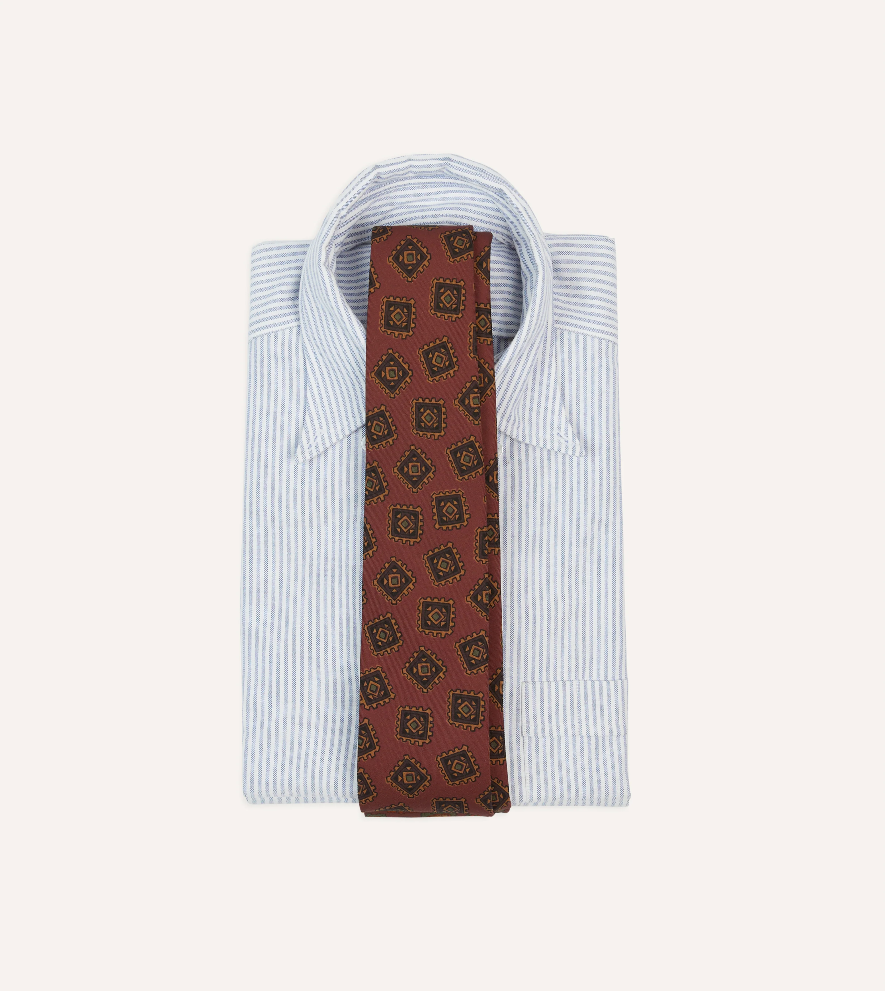 Brown Jumbled Tile Print Wool-Silk Self Tipped Tie - Image 2