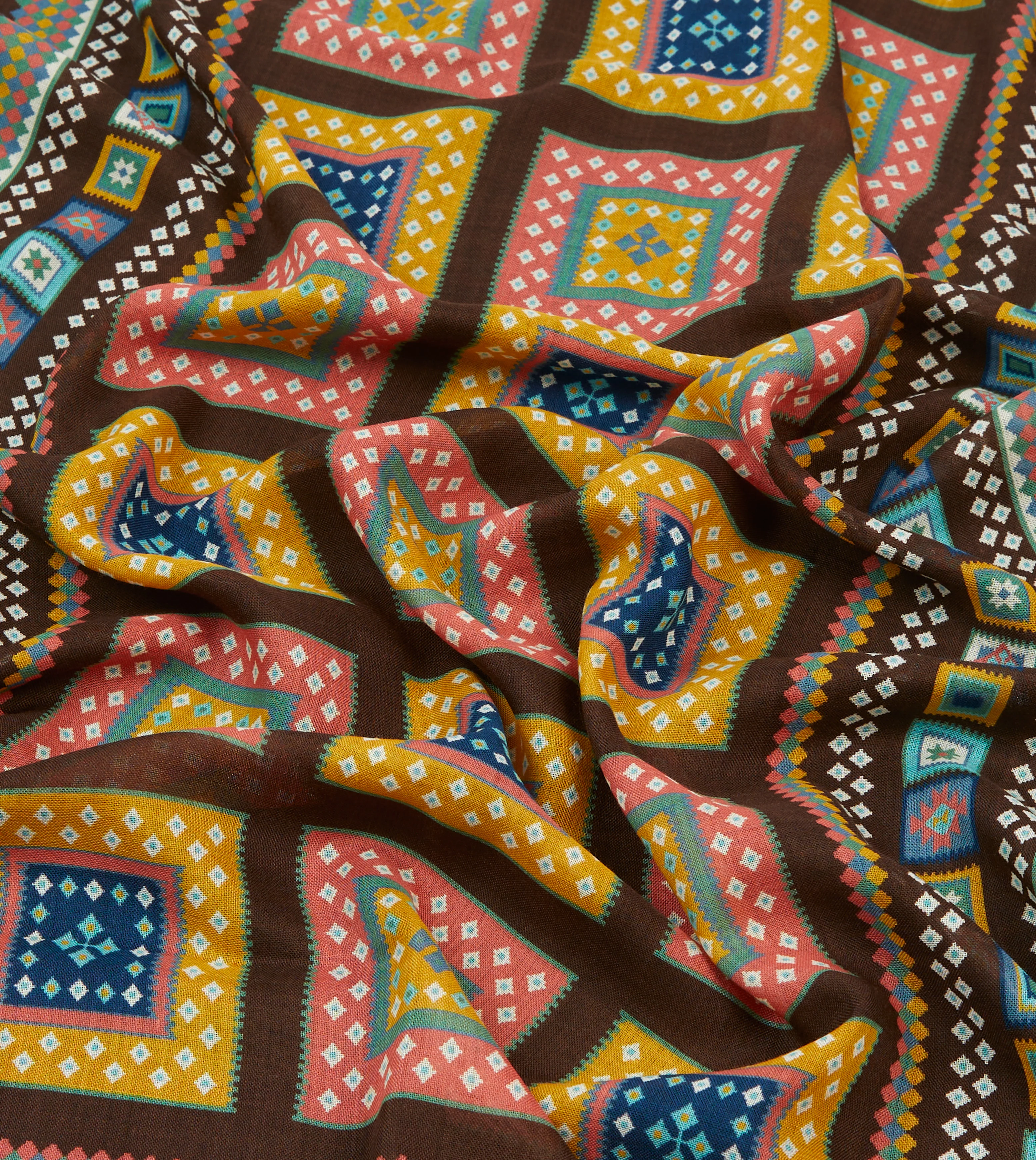 Brown Kilim Blocks Print Wool-Silk Scarf - Image 2