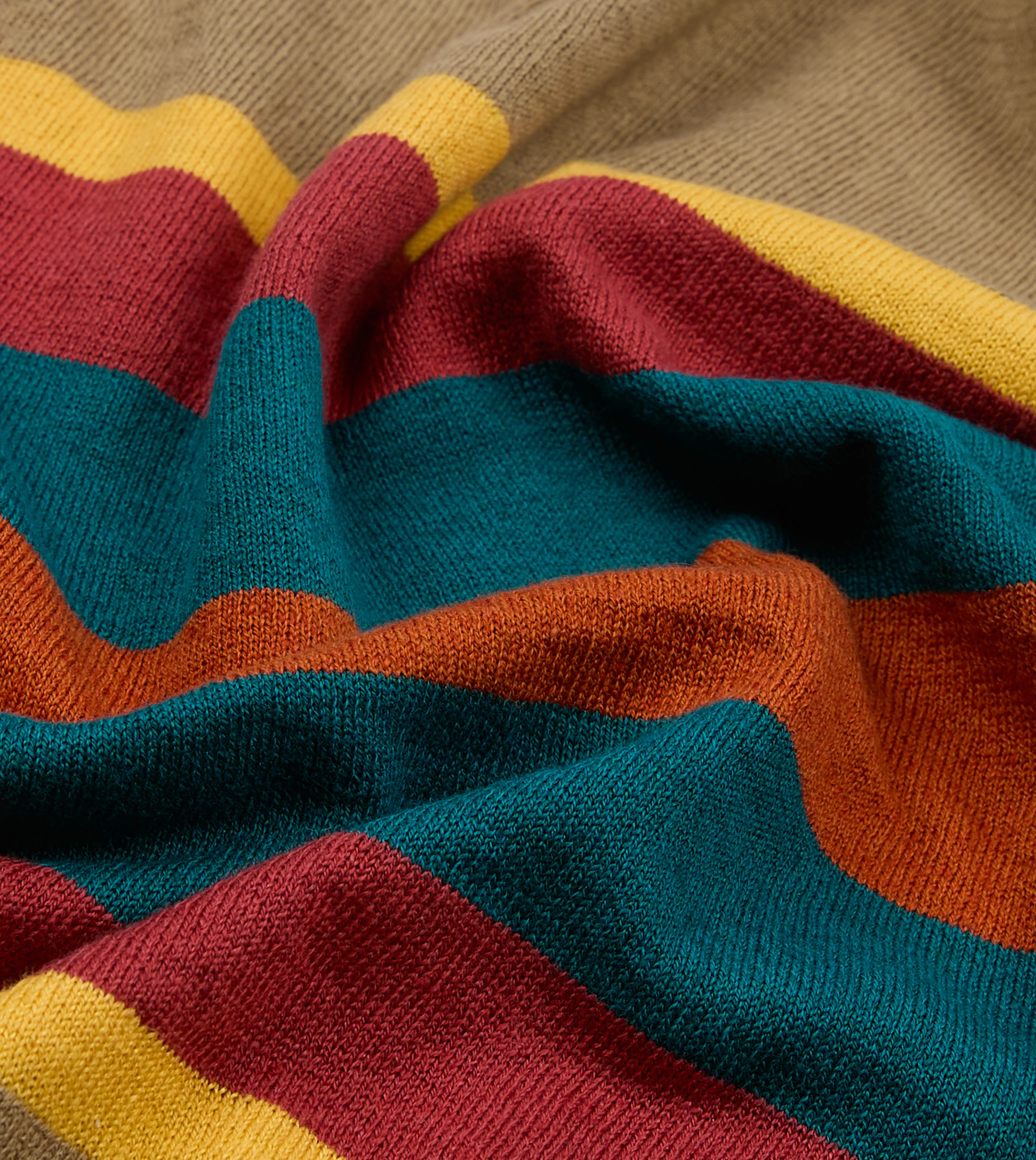 Brown Multi Centre Stripe Linen Cotton Knitted Rugby Shirt - Image 4