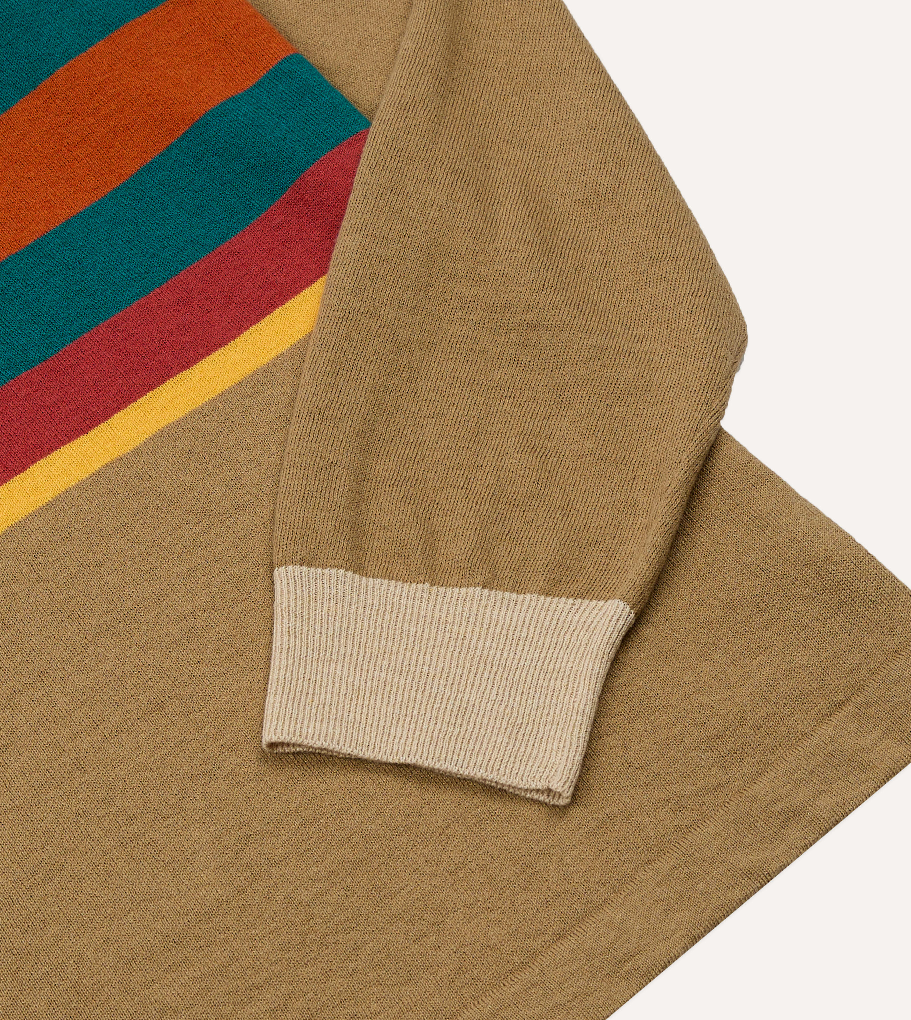 Brown Multi Centre Stripe Linen Cotton Knitted Rugby Shirt - Image 6