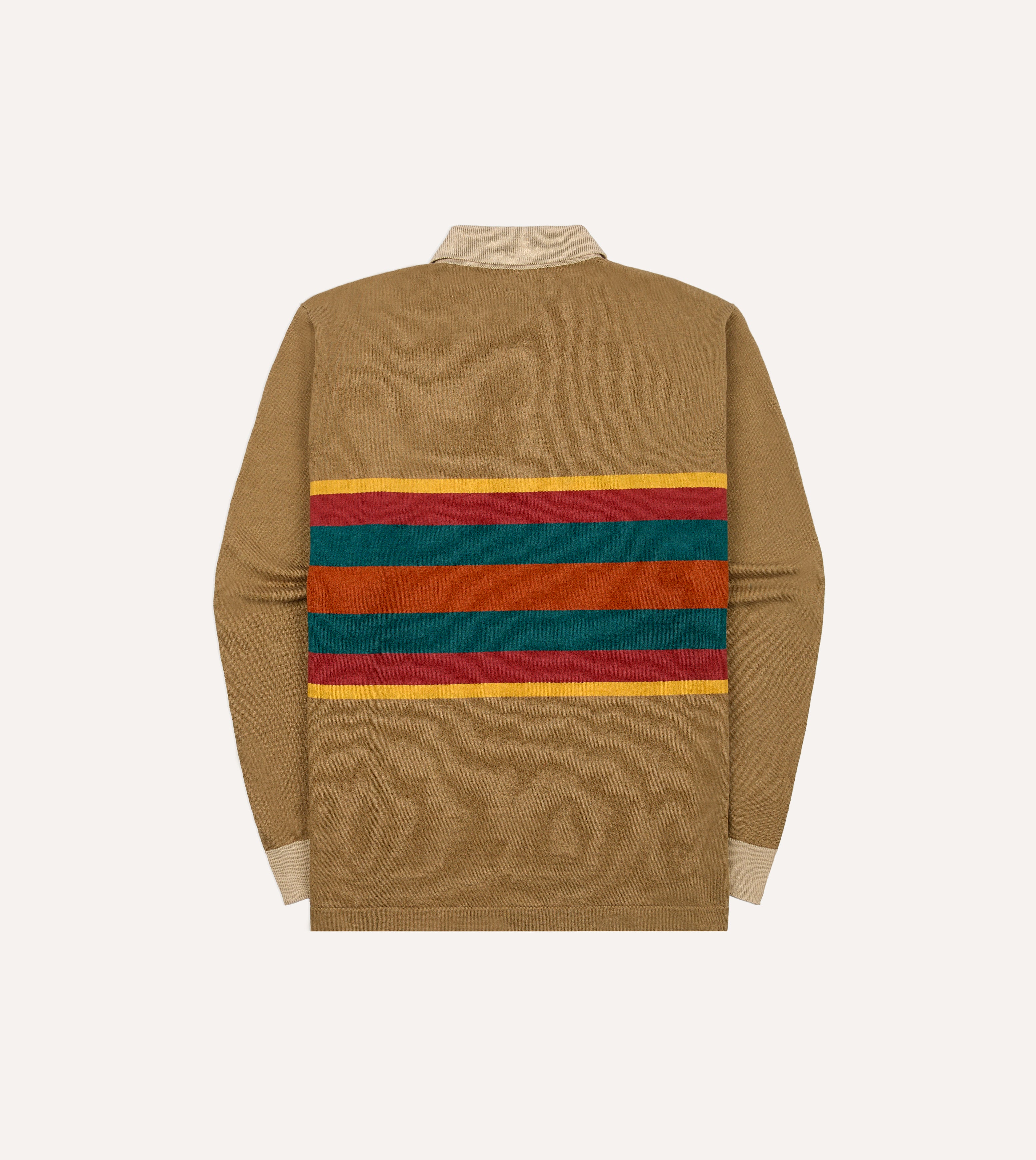 Brown Multi Centre Stripe Linen Cotton Knitted Rugby Shirt - Image 7