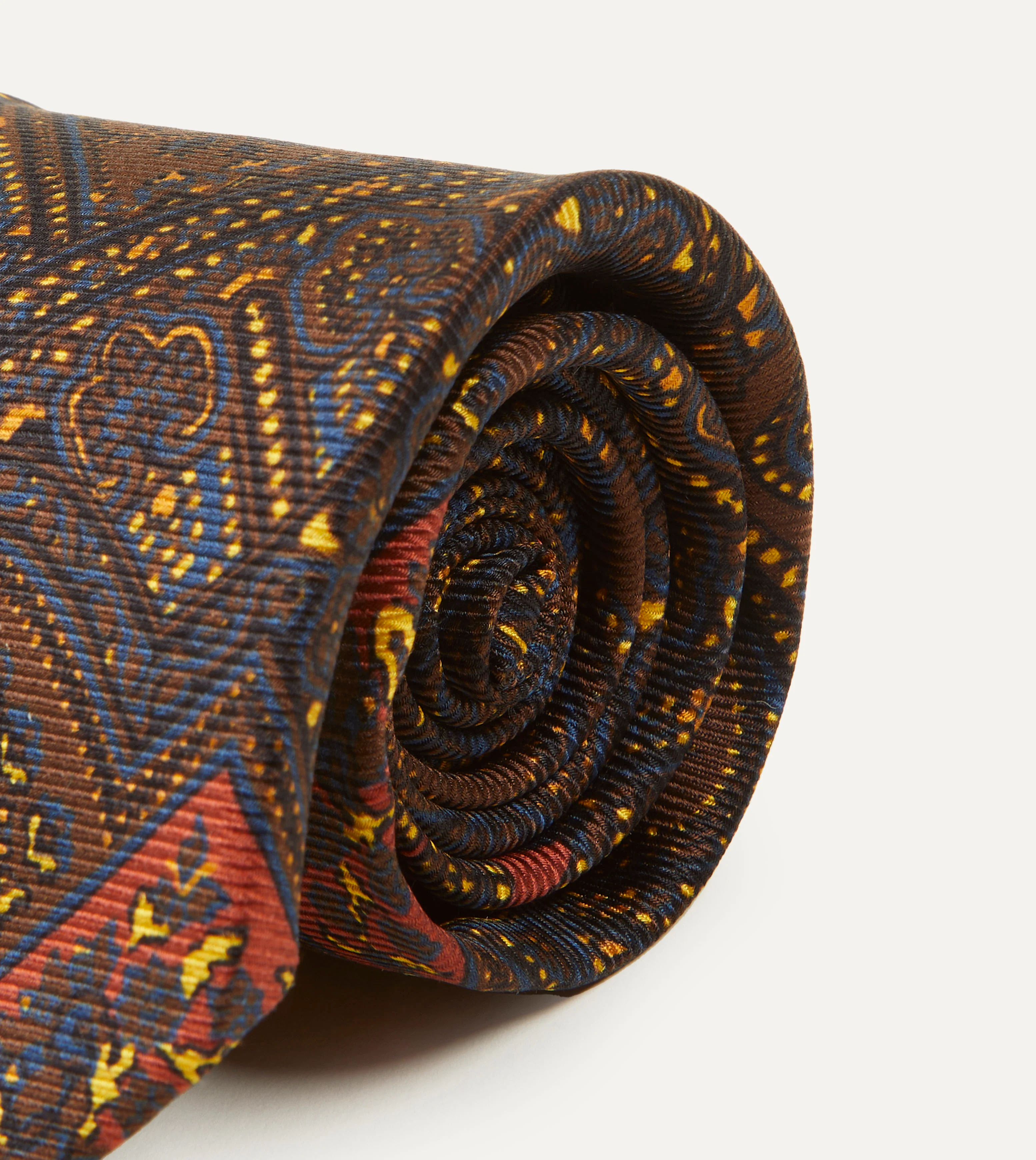 Brown, Navy and Red Paisley Print Madder Twill Silk Tie - Image 3