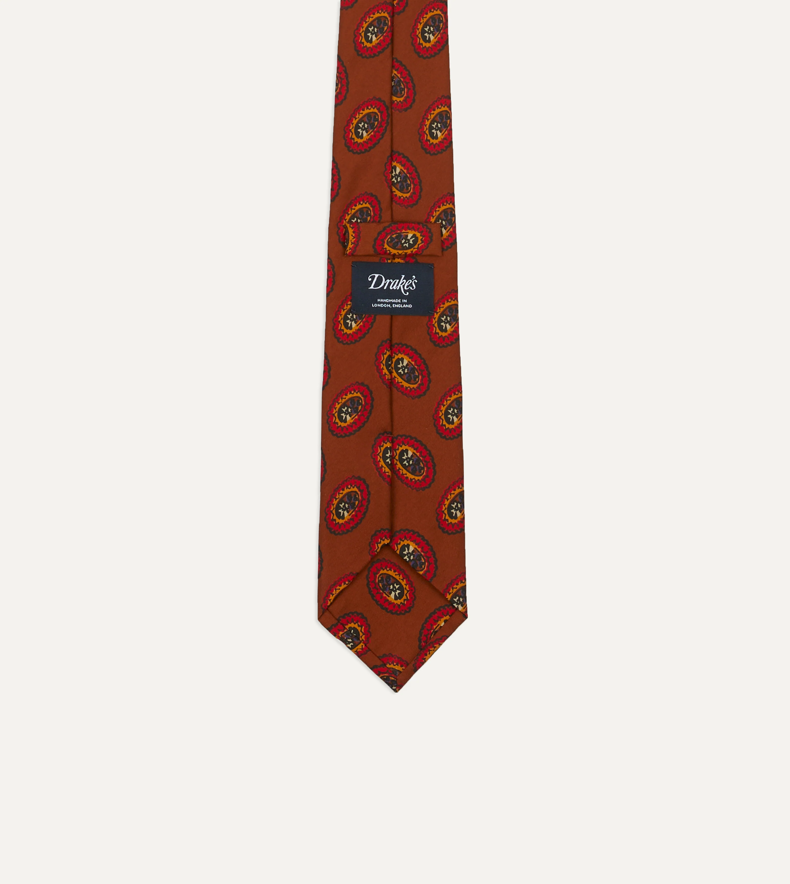 Brown Oval Medallion Print Silk Self Tipped Tie - Image 3