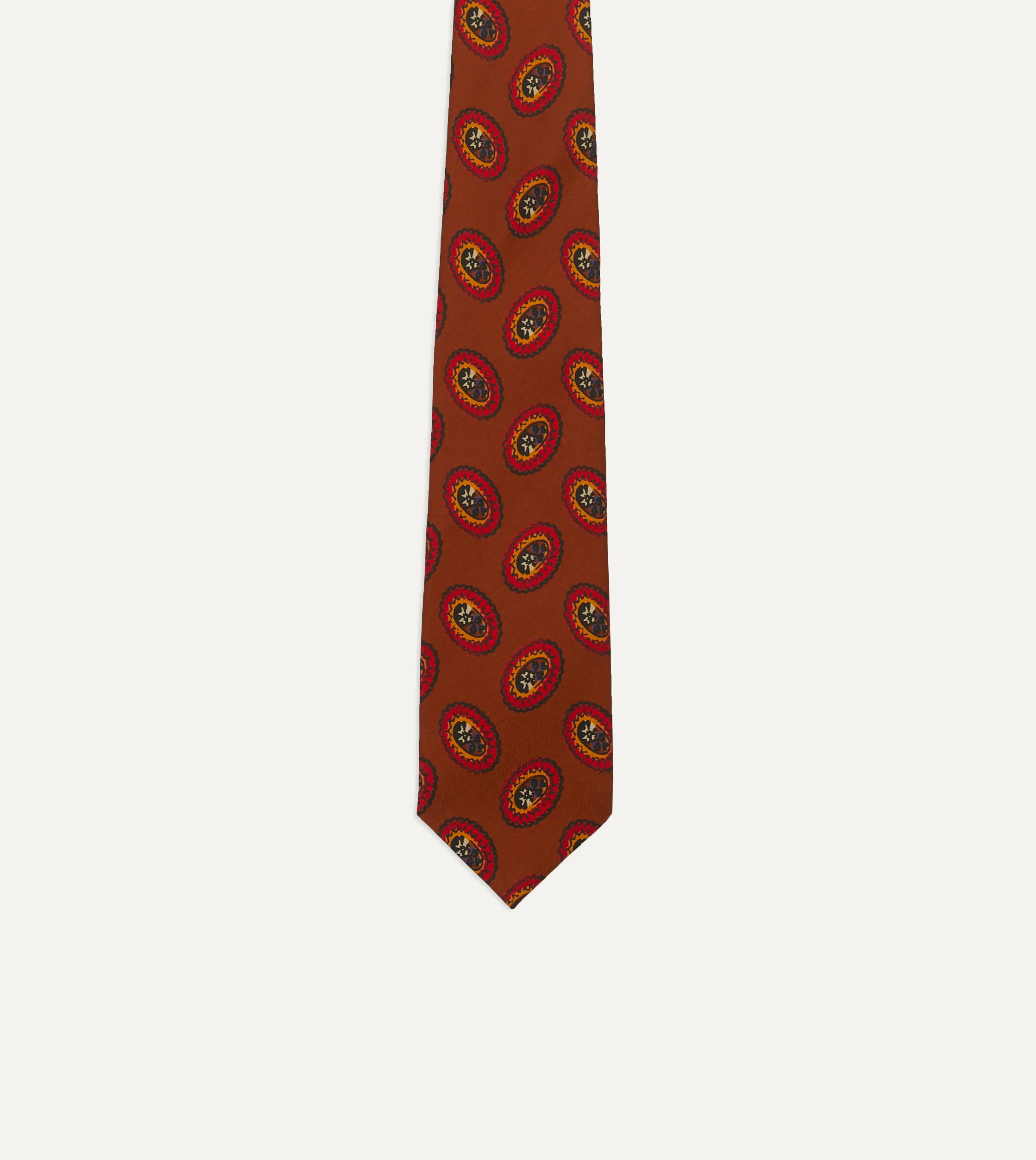 Brown Oval Medallion Print Silk Self Tipped Tie - Image 4