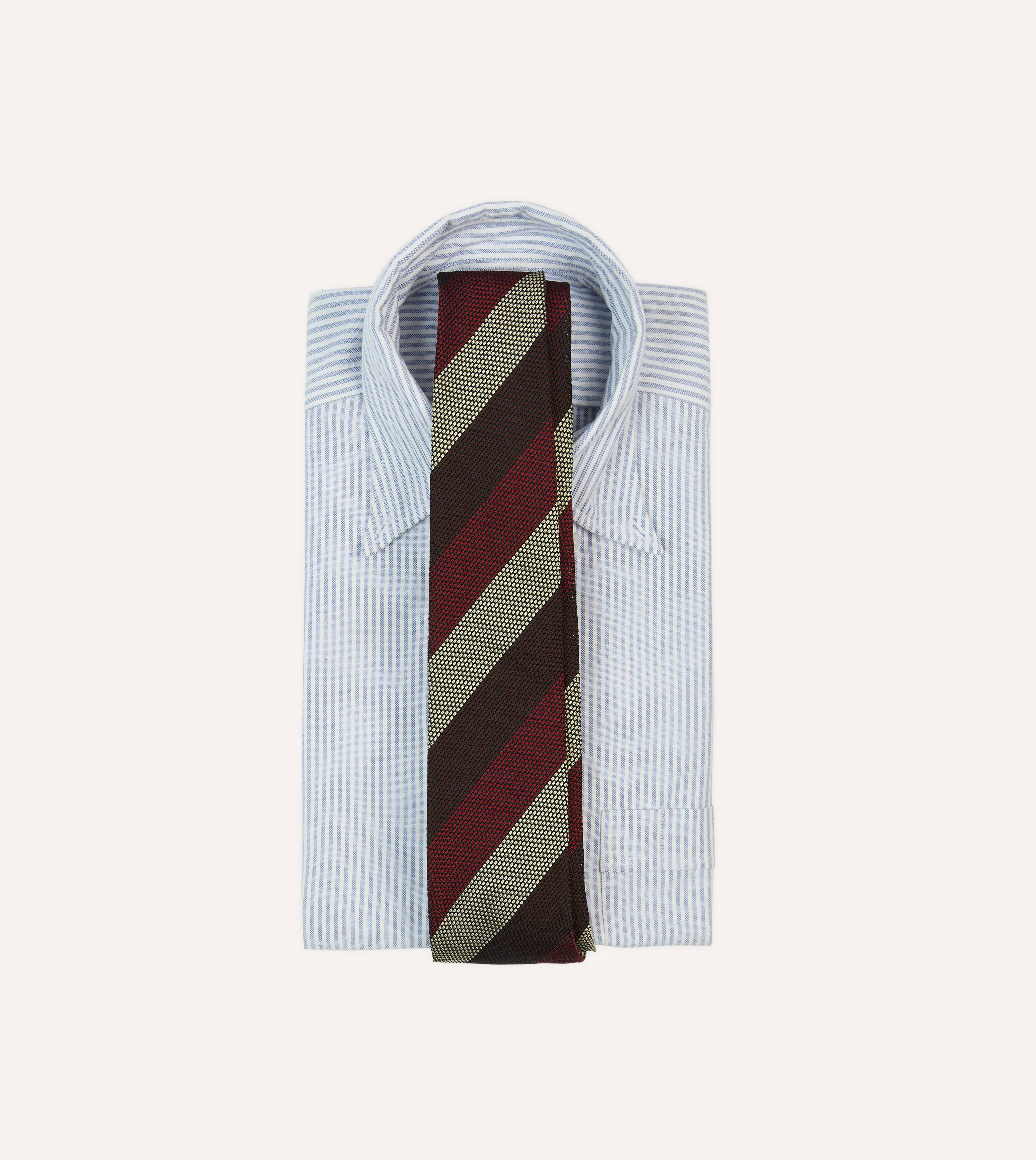 Brown, Red and Ecru Block Stripe Hand Rolled Silk Grenadine Tie - Image 2