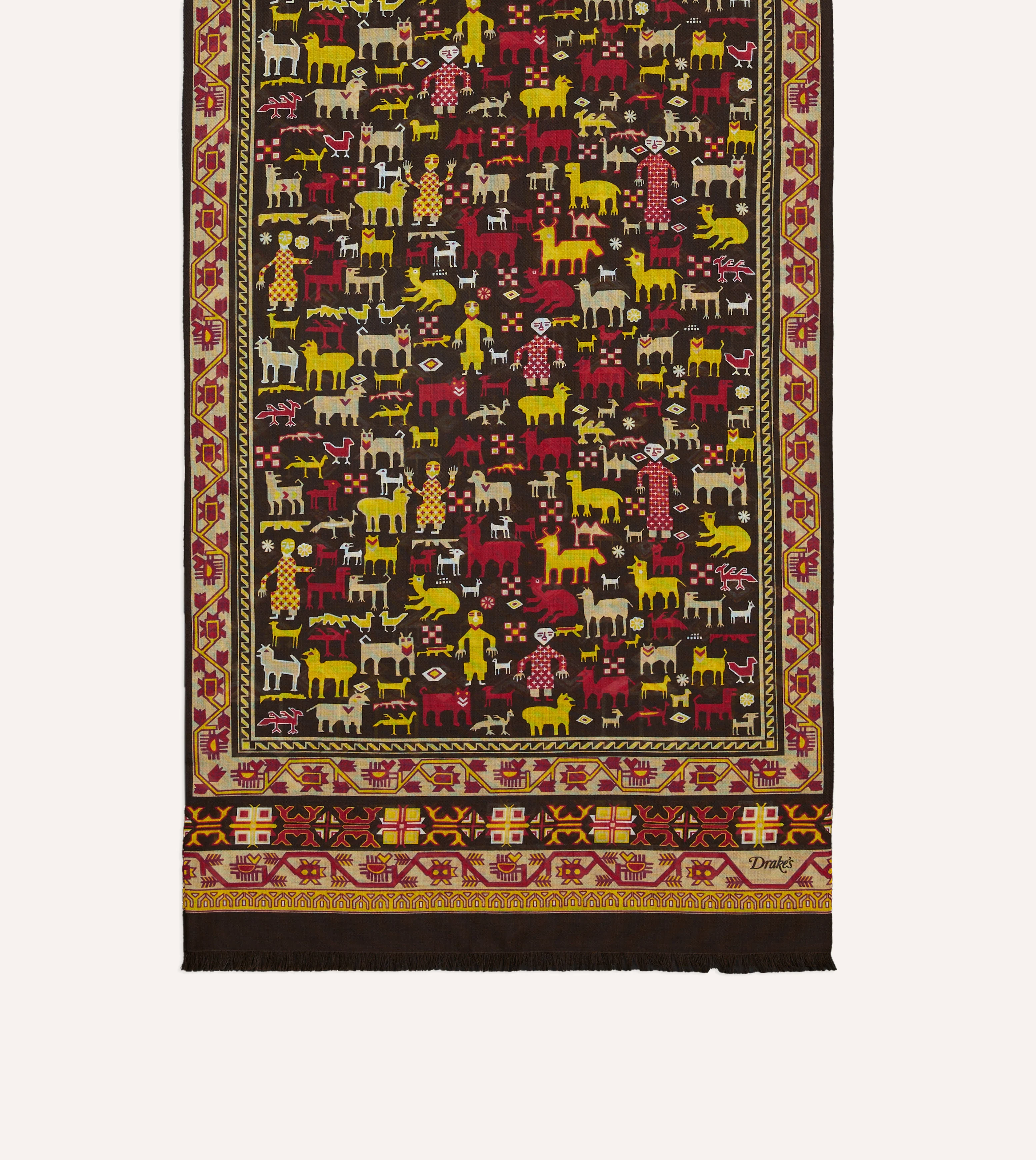 Brown Shaman Print Tubular Wool-Silk Scarf - Image 4