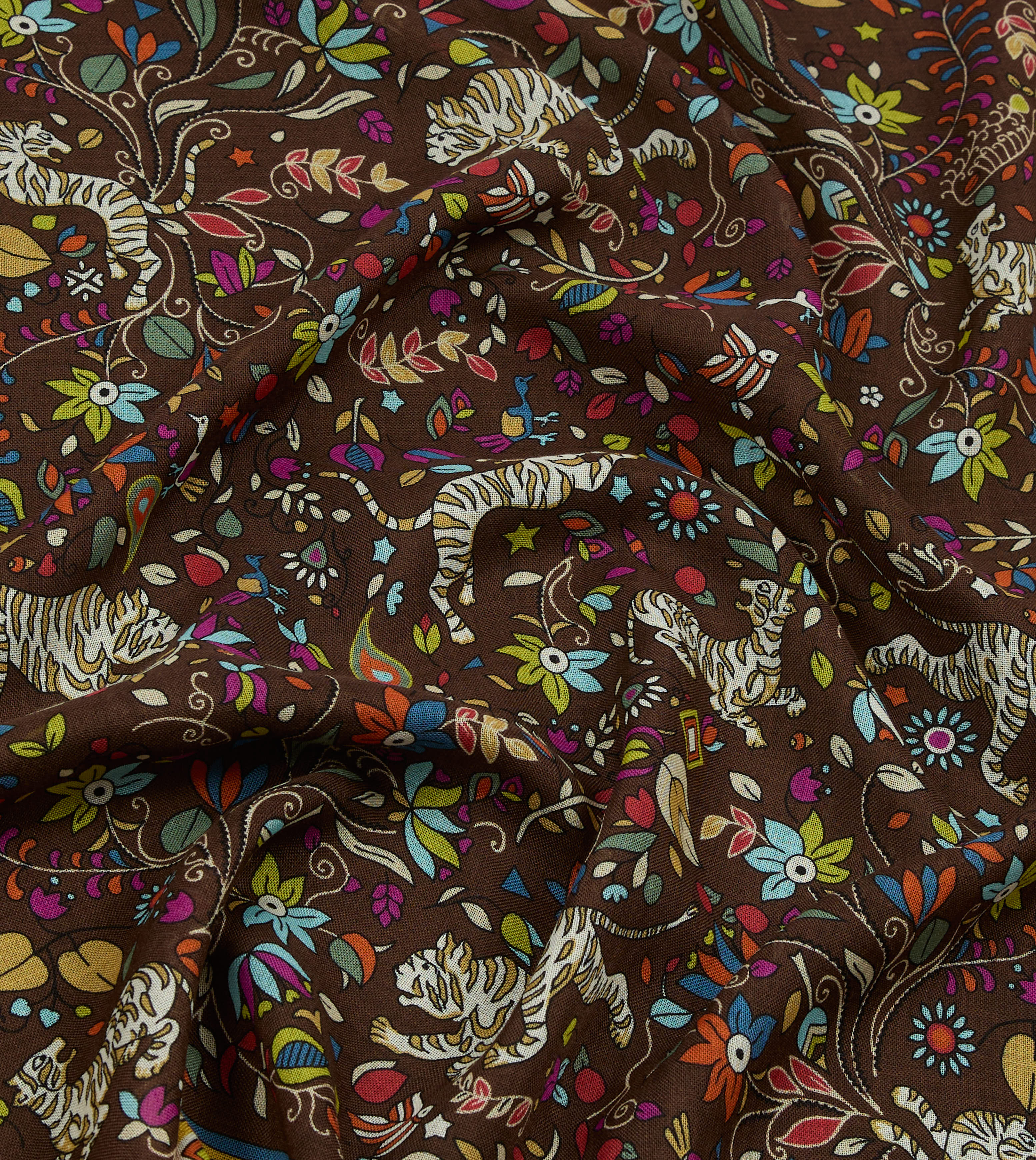 Brown Tiger Garden Print Wool Silk Scarf - Image 2