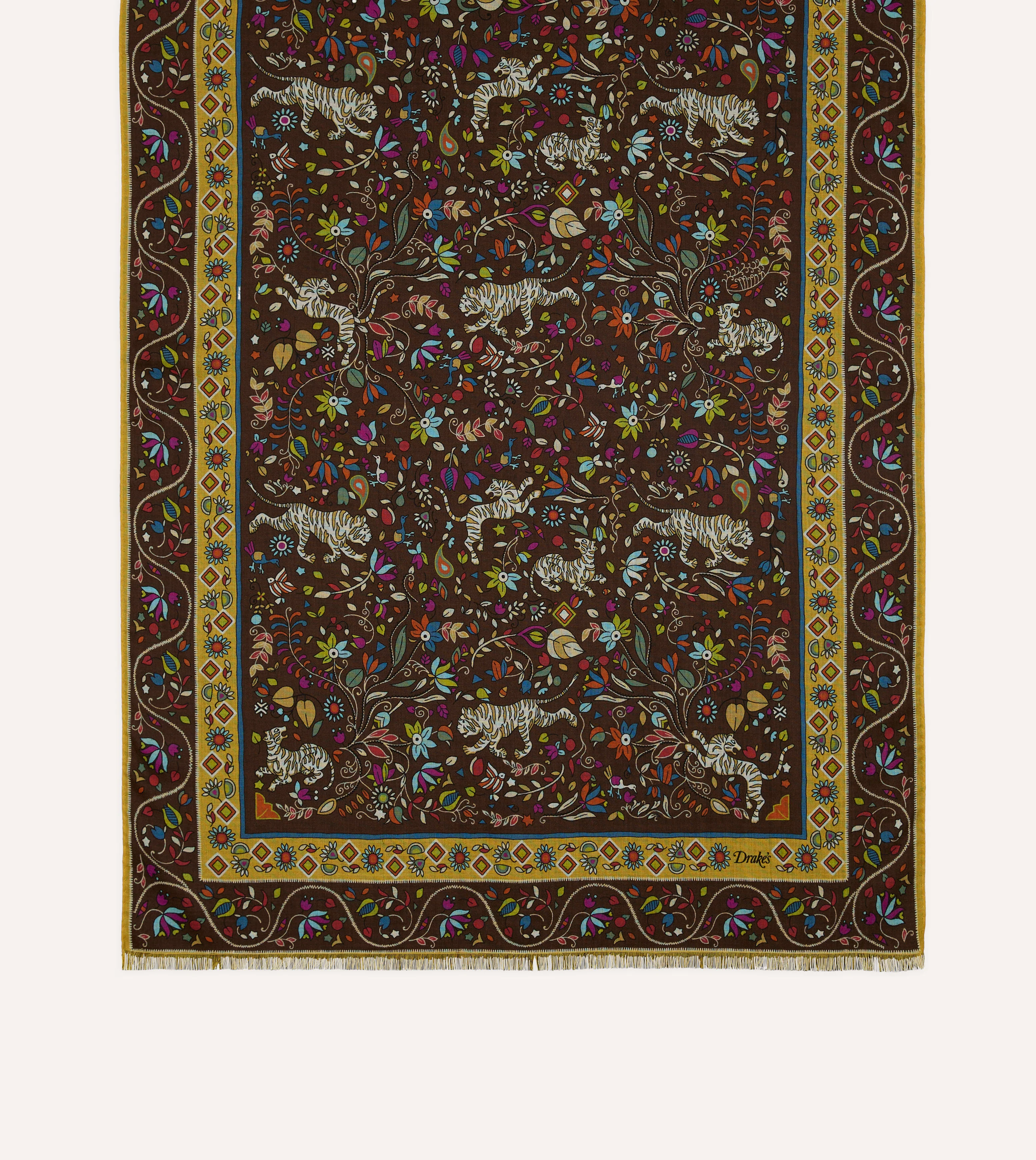 Brown Tiger Garden Print Wool Silk Scarf - Image 3