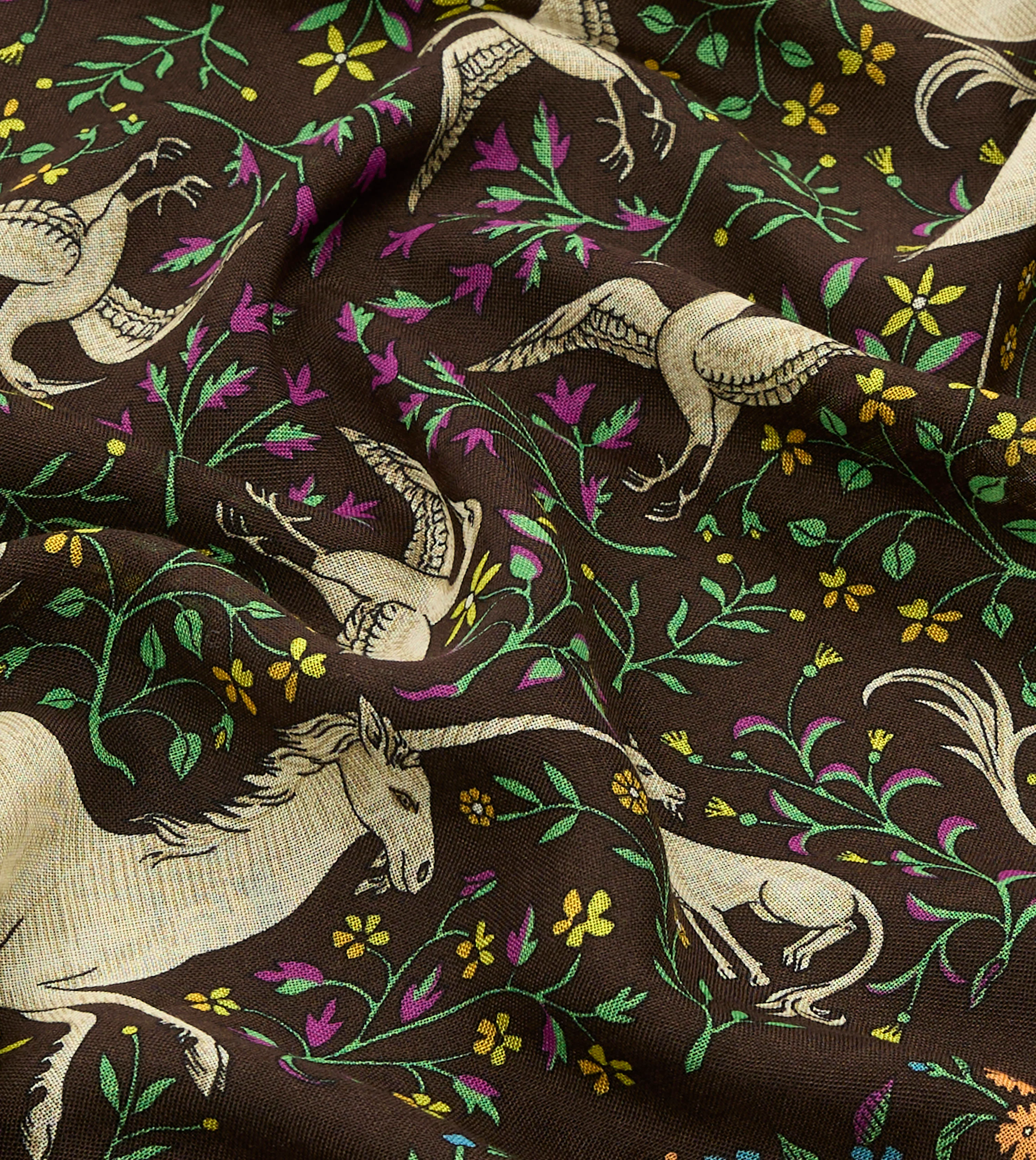 Brown Unicorn Print Wool-Silk Bandana - Image 2