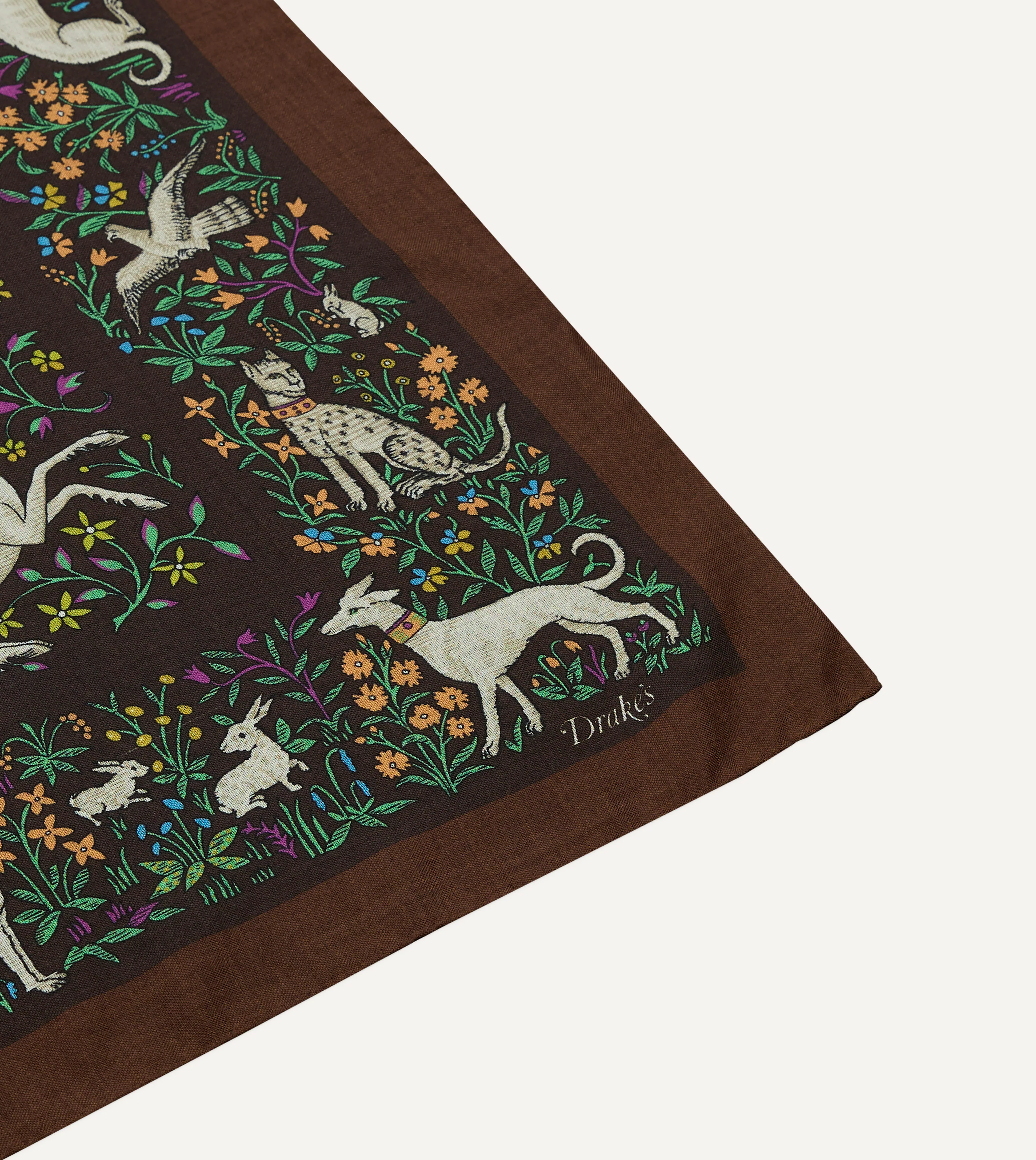 Brown Unicorn Print Wool-Silk Bandana - Image 3