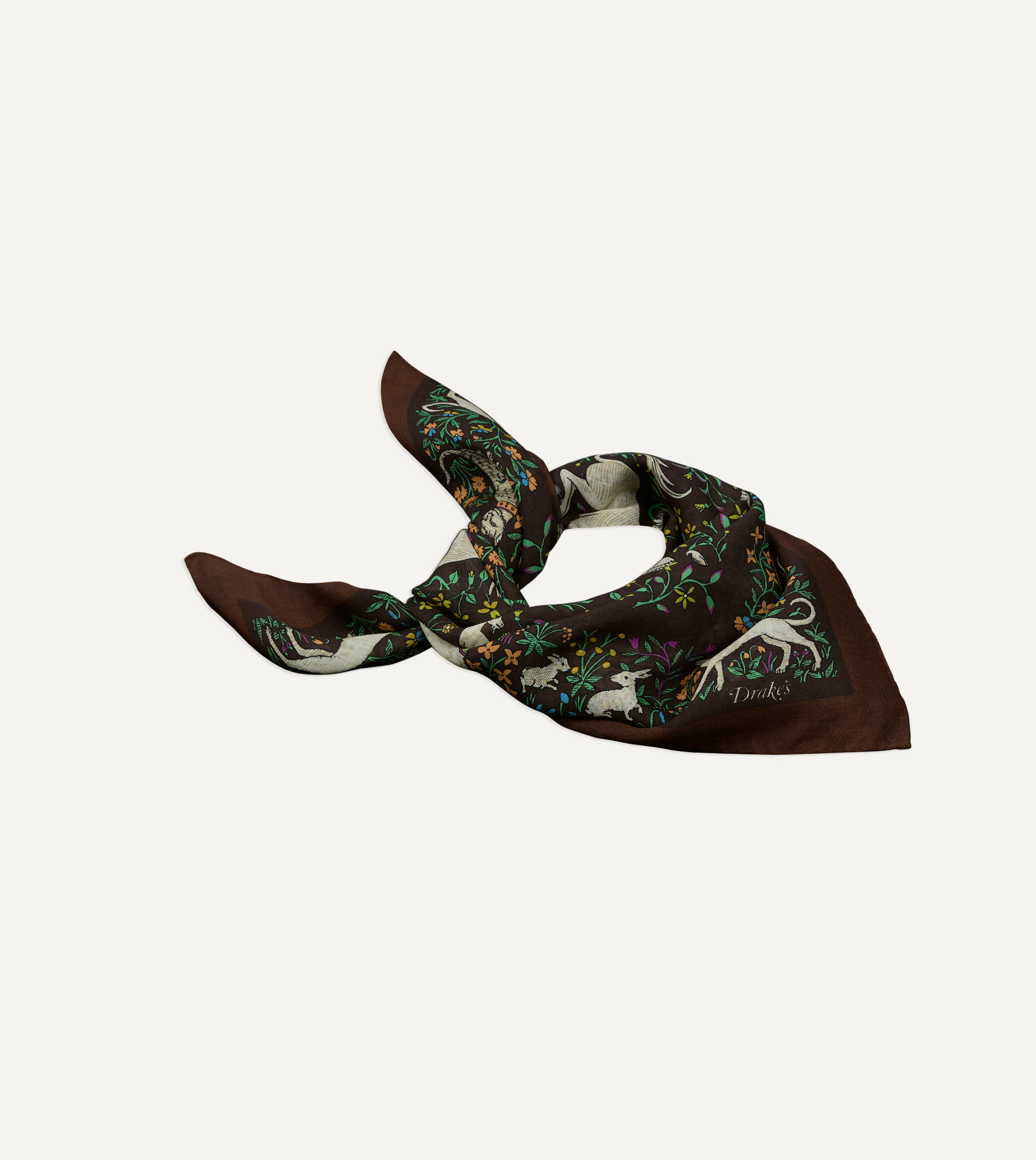 Brown Unicorn Print Wool-Silk Bandana - Image 4