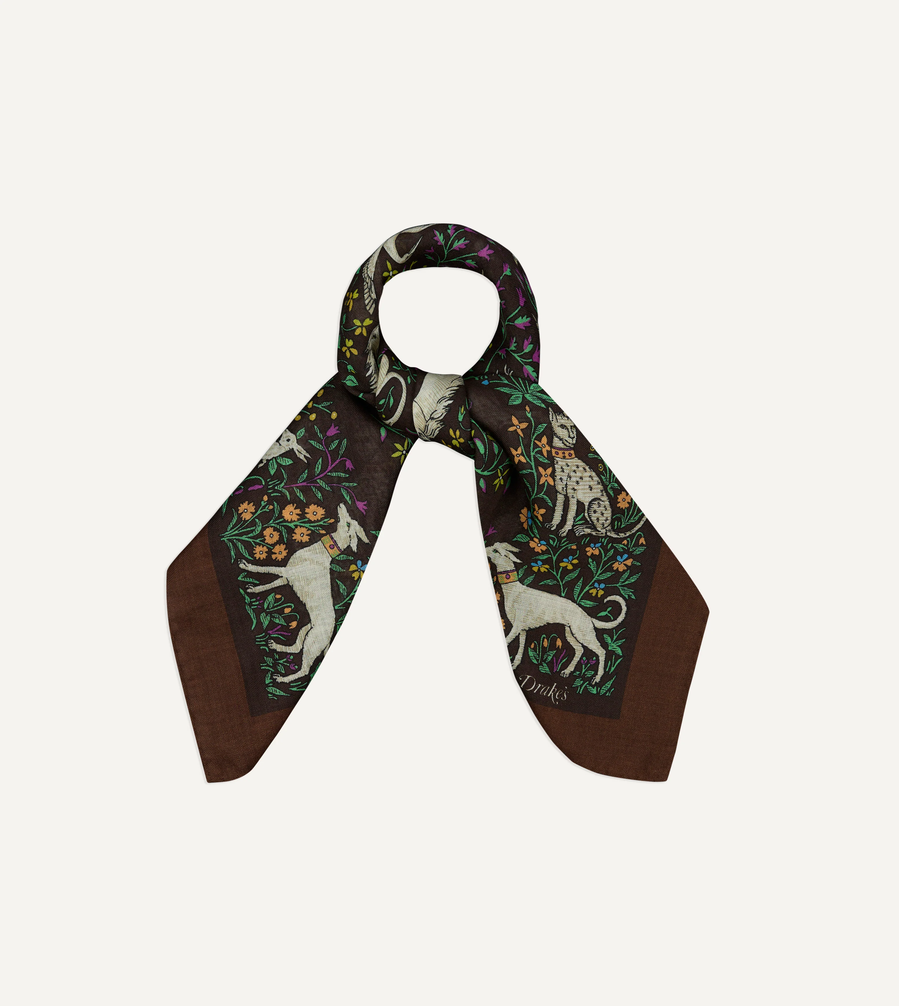 Brown Unicorn Print Wool-Silk Bandana - Image 5