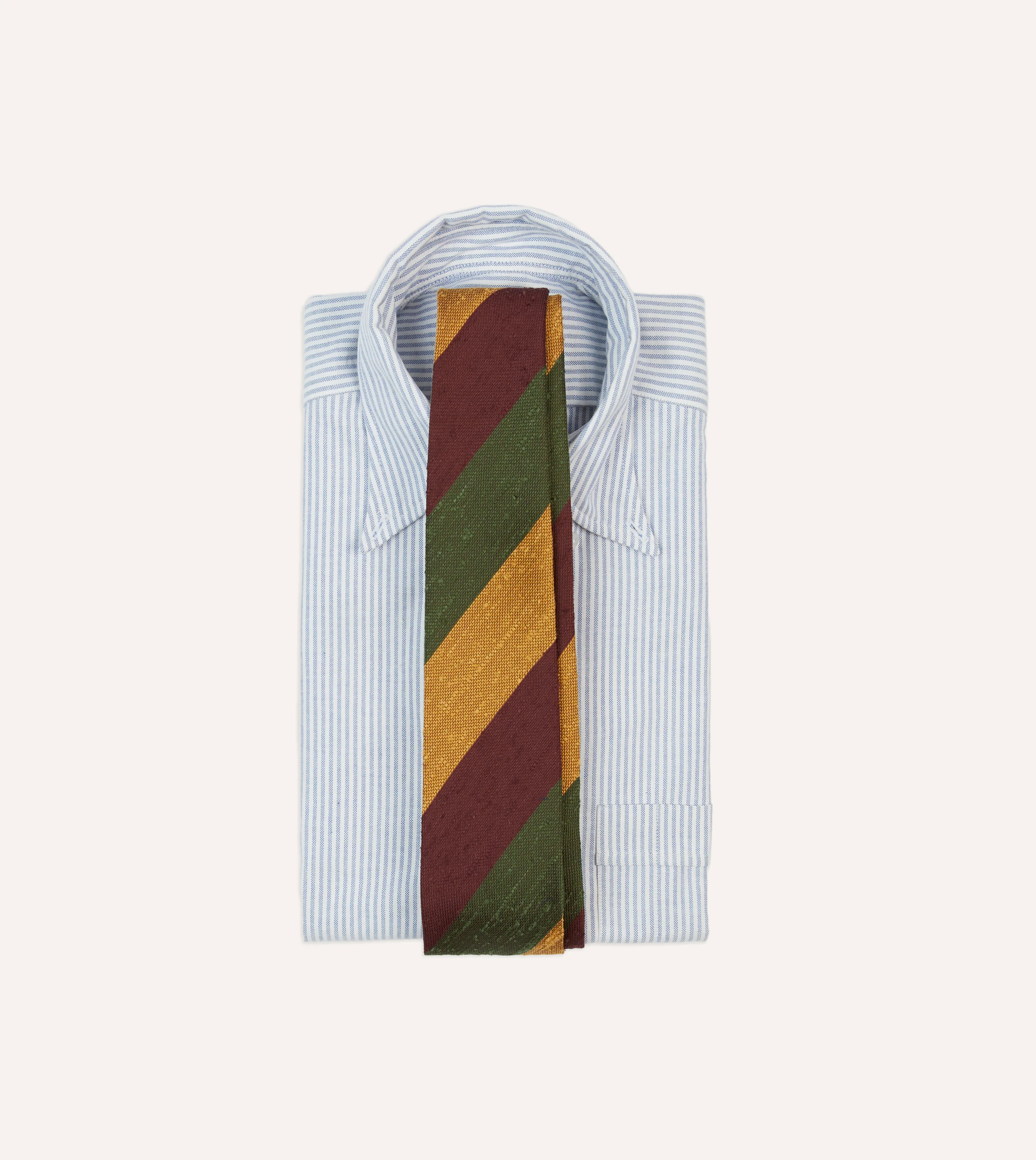 Burgundy, Gold and Olive Block Stripe Shantung Silk Tie - Image 2