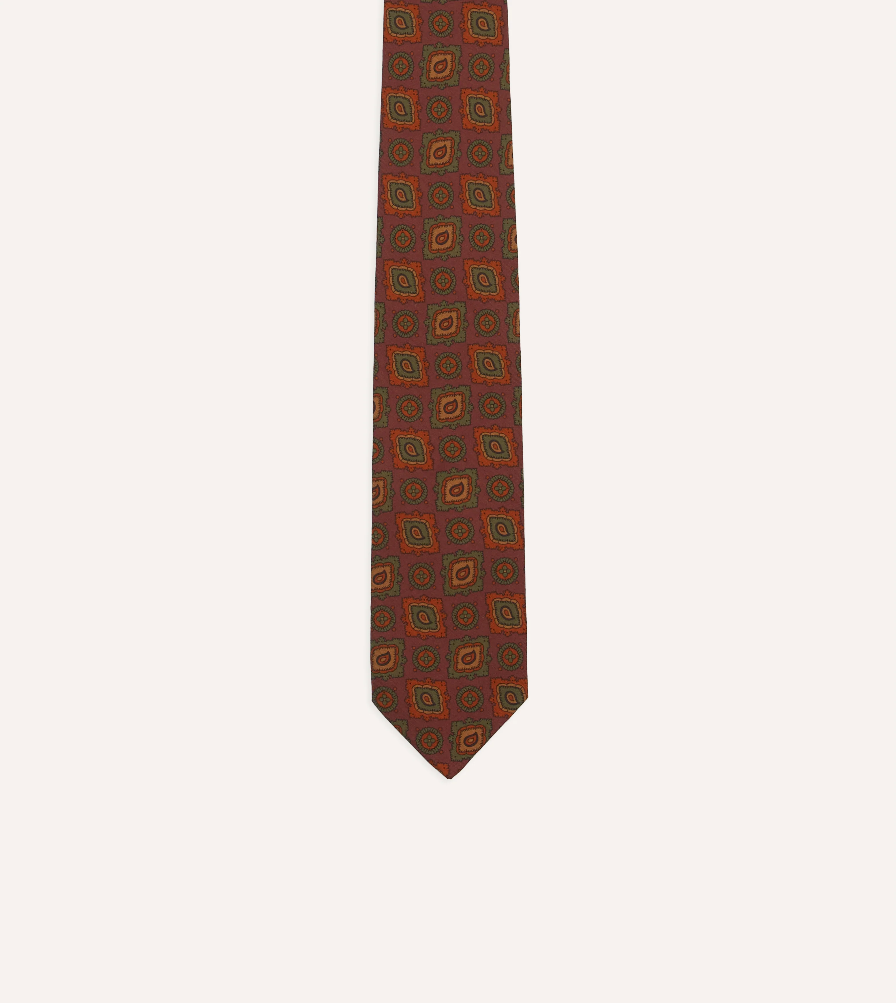 Burgundy Paisley Medallion Print Wool-Silk Self Tipped Tie - Image 3